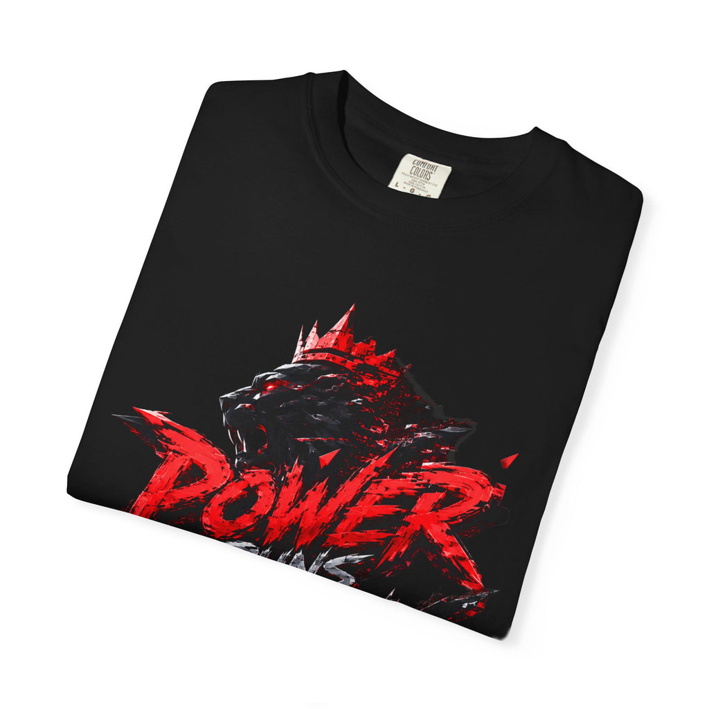Power Runs Black T-shirt | Wolf Silhouette, Red Black Graphic Tee by Power Runs Black