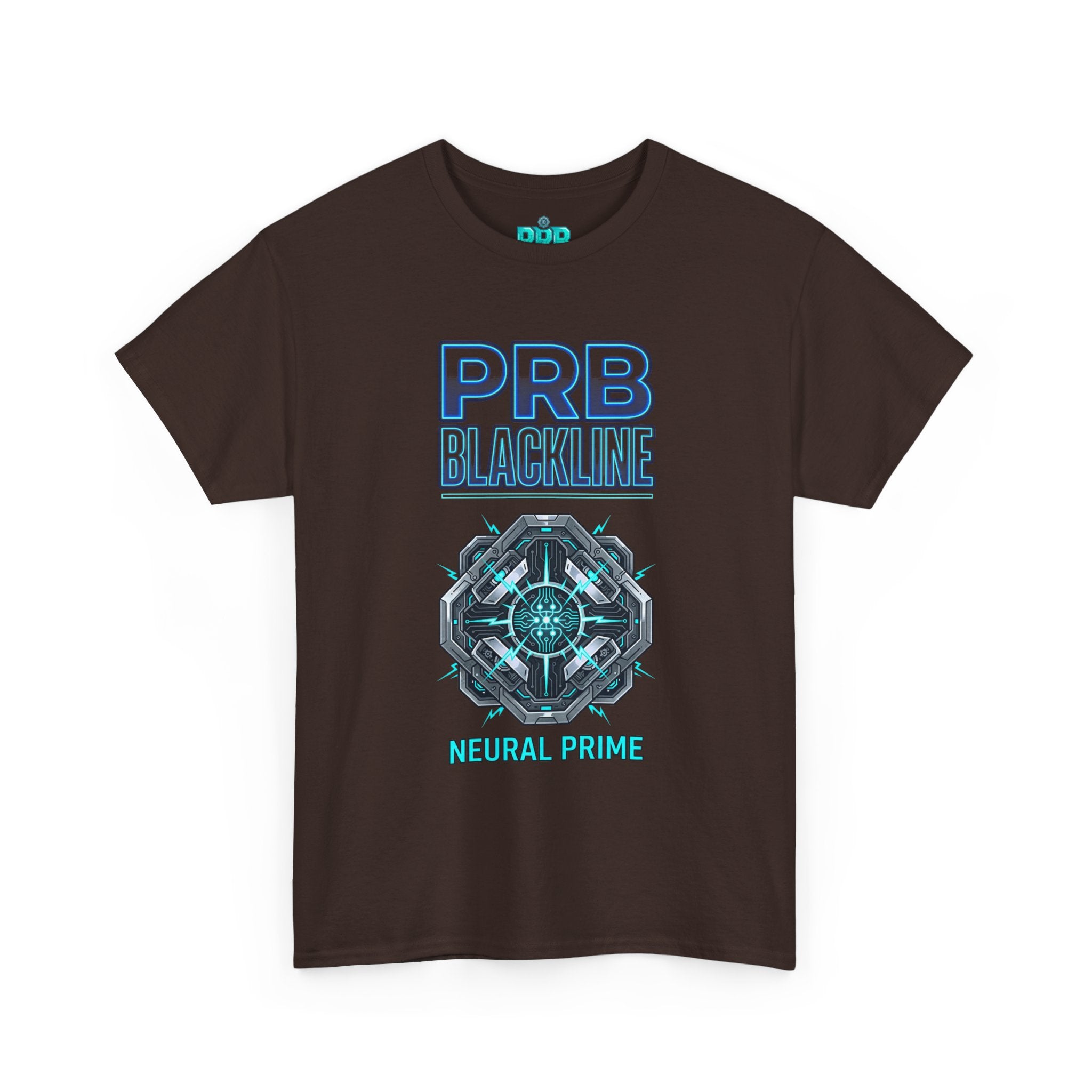 PRB Blackline Neural Prime Tech Tee — Futuristic Sci‑Fi Circuit Graphic T-Shirt by Power Runs Black