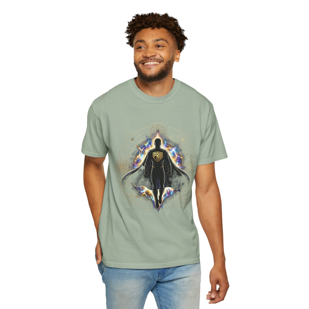 PRB Mystic Cloaked Hero Graphic T-Shirt | Cosmic Aura Geometric Streetwear Tee by Printify