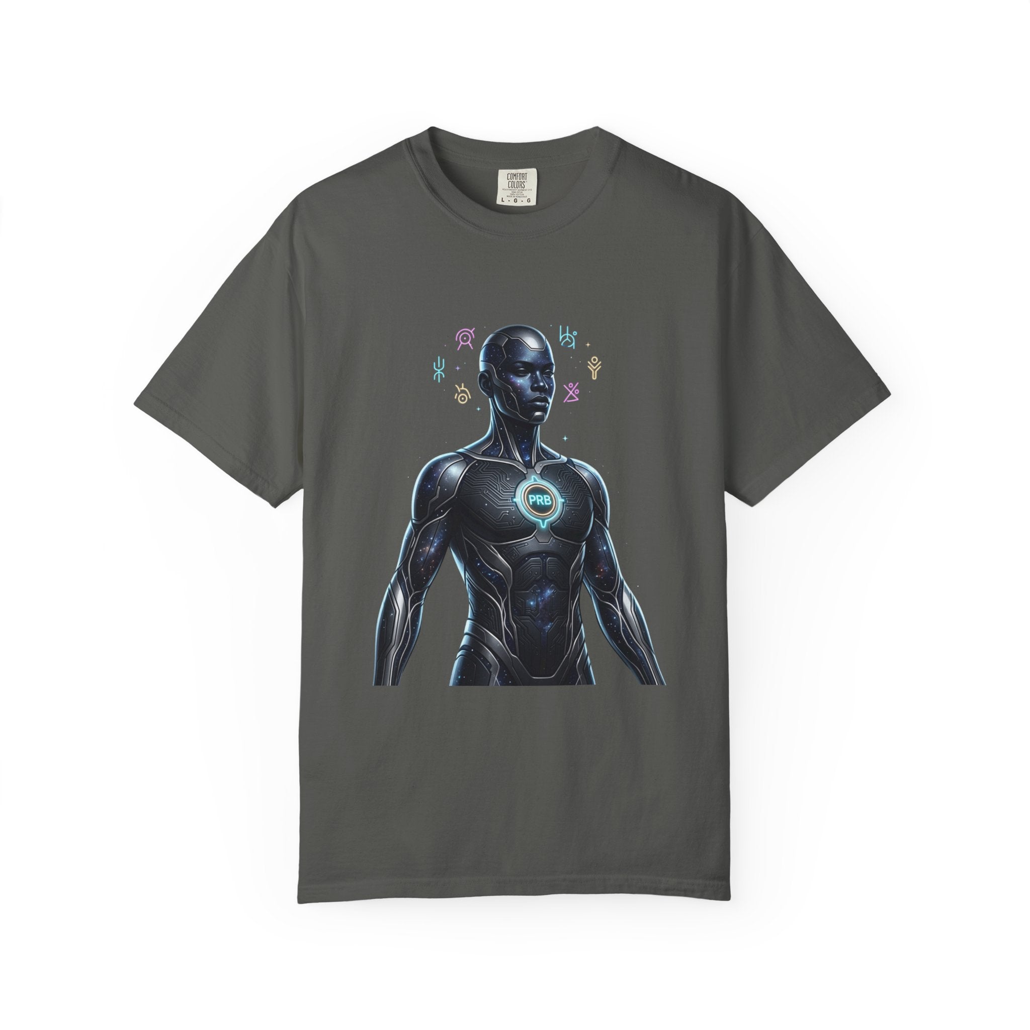 Printify PRB — “Algorithm God” 4K Futuristic Cyborg with Glowing Chest T-shirt | Sci-Fi Android Art - T-Shirt