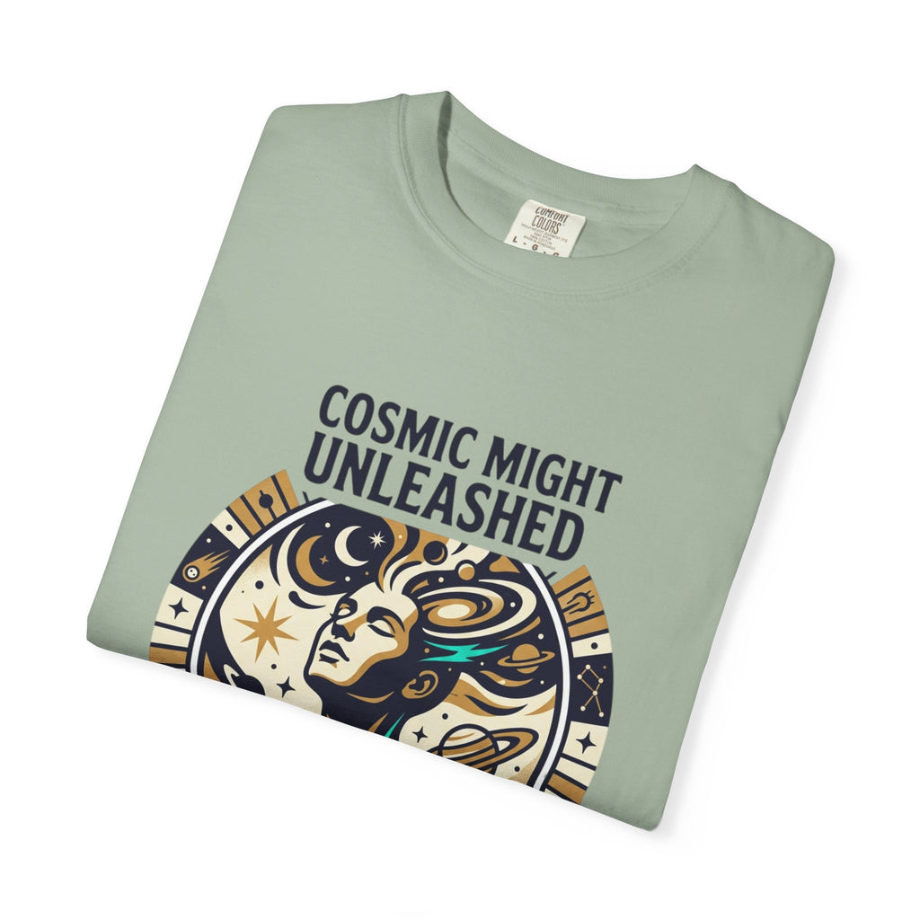 PRB Starforged Flex Cosmic Might Unleashed Graphic T-Shirt — Celestial Stag Astrology Tee by Power Runs Black