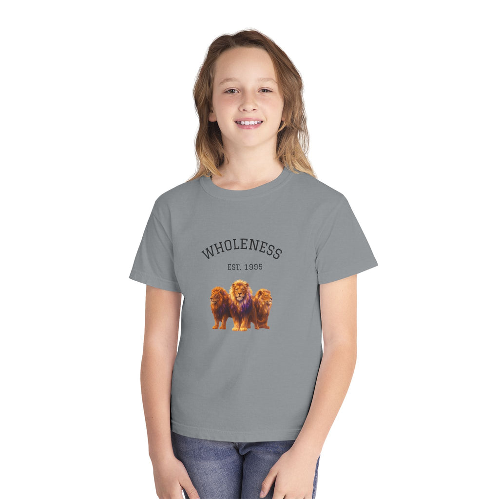 PRB Youth Tee — "Wholeness Est. 1995" Lion Graphic Kids Shirt by Power Runs Black