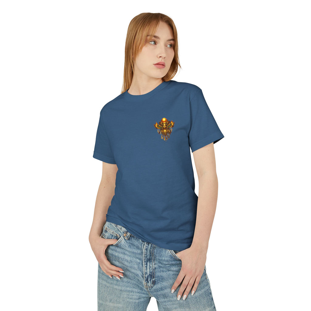 PRB Graphic Tee — Golden Gothic Shield Chest & Back Design by Power Runs Black