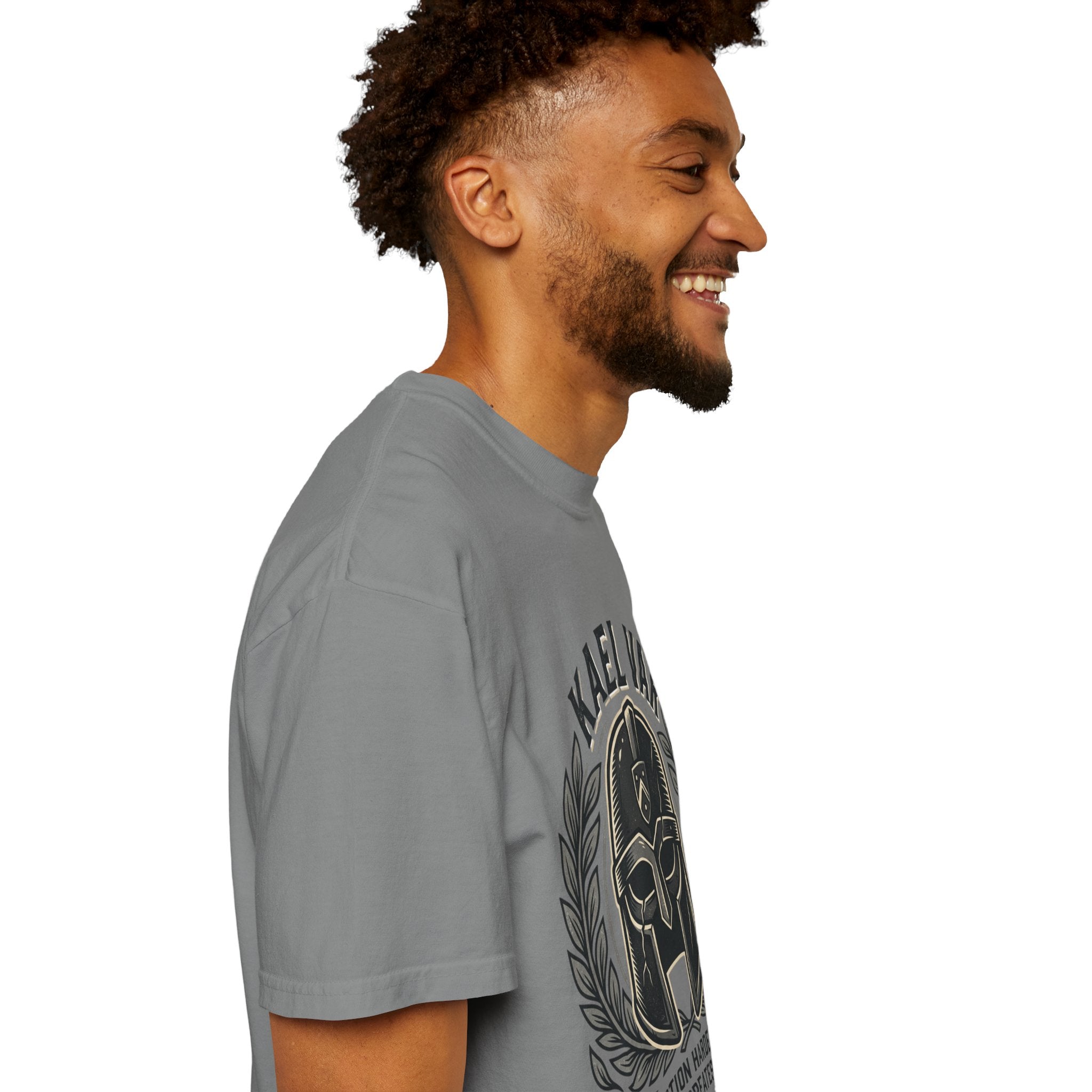 Power Runs Black PRB Kael Var Helmet Graphic T-Shirt — "Protection Hardens Form" Warrior Tee by Printify