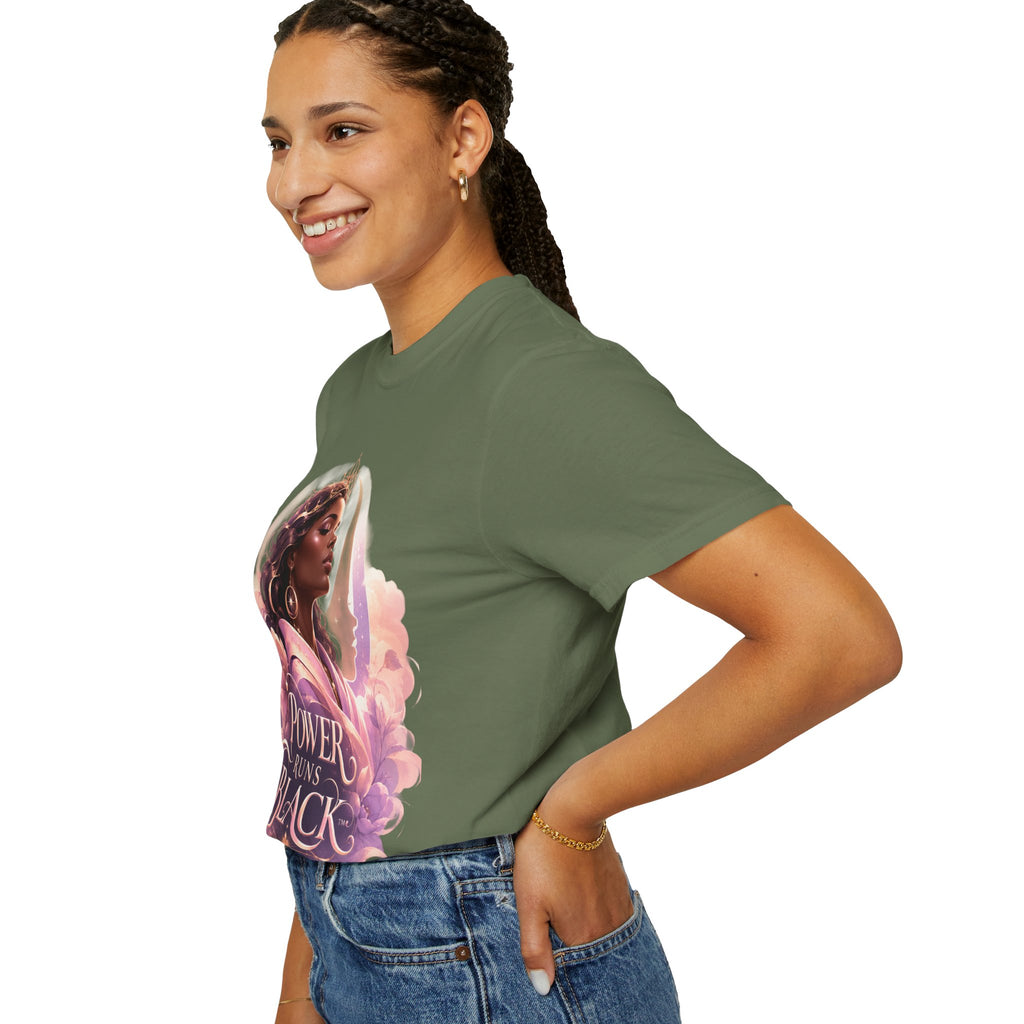 Power Runs Black graphic tee | Black woman portrait, Afro empowerment shirt by Power Runs Black