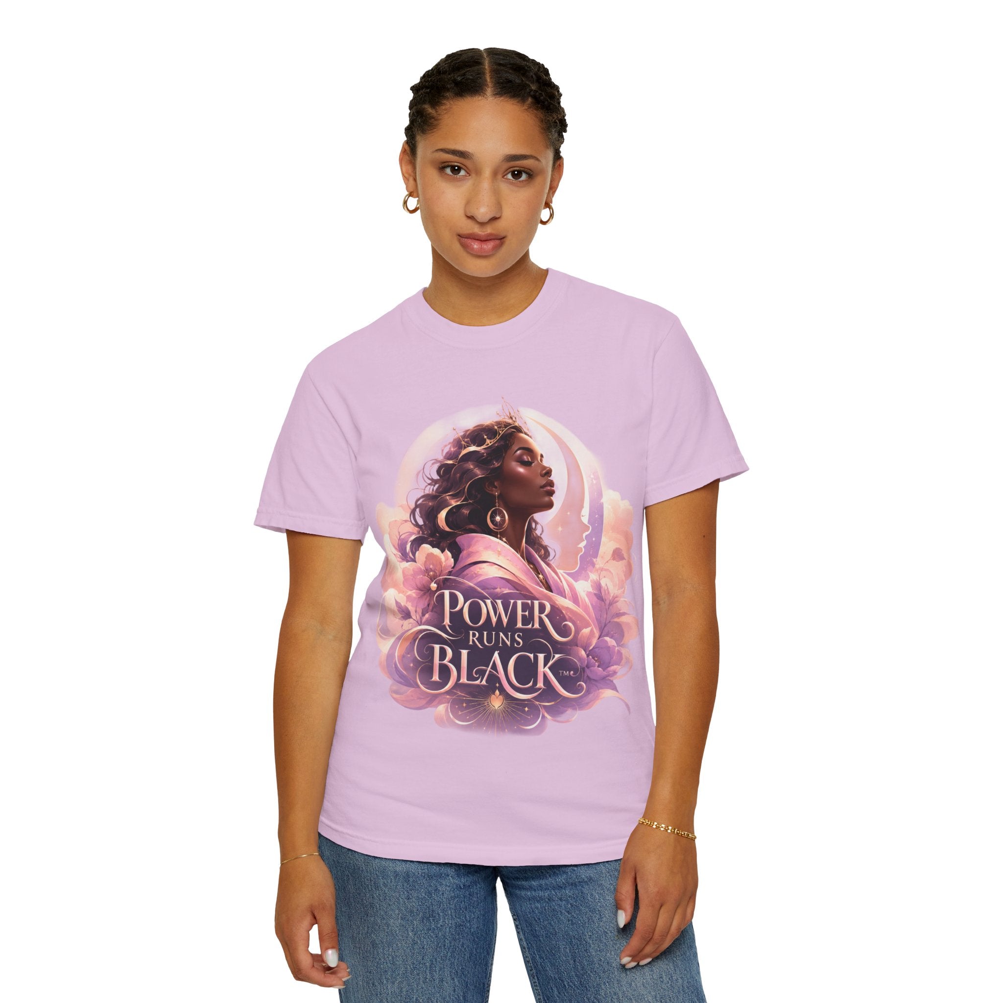 Power Runs Black graphic tee | Black woman portrait, Afro empowerment shirt by Power Runs Black