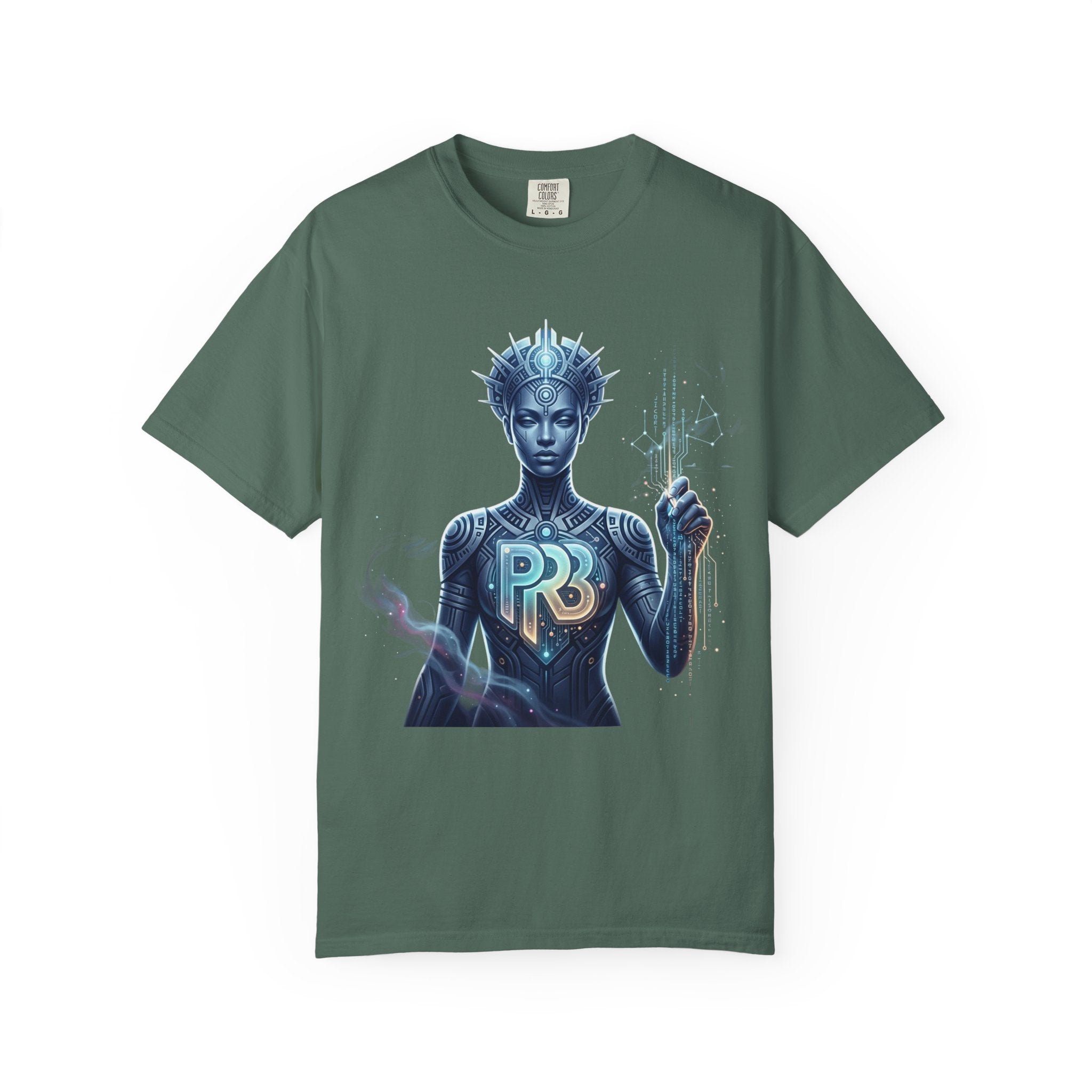 Printify PRB Divine Code Architect 4K Futuristic Blue Android with PR Chest Logo T-Shirt - T-Shirt