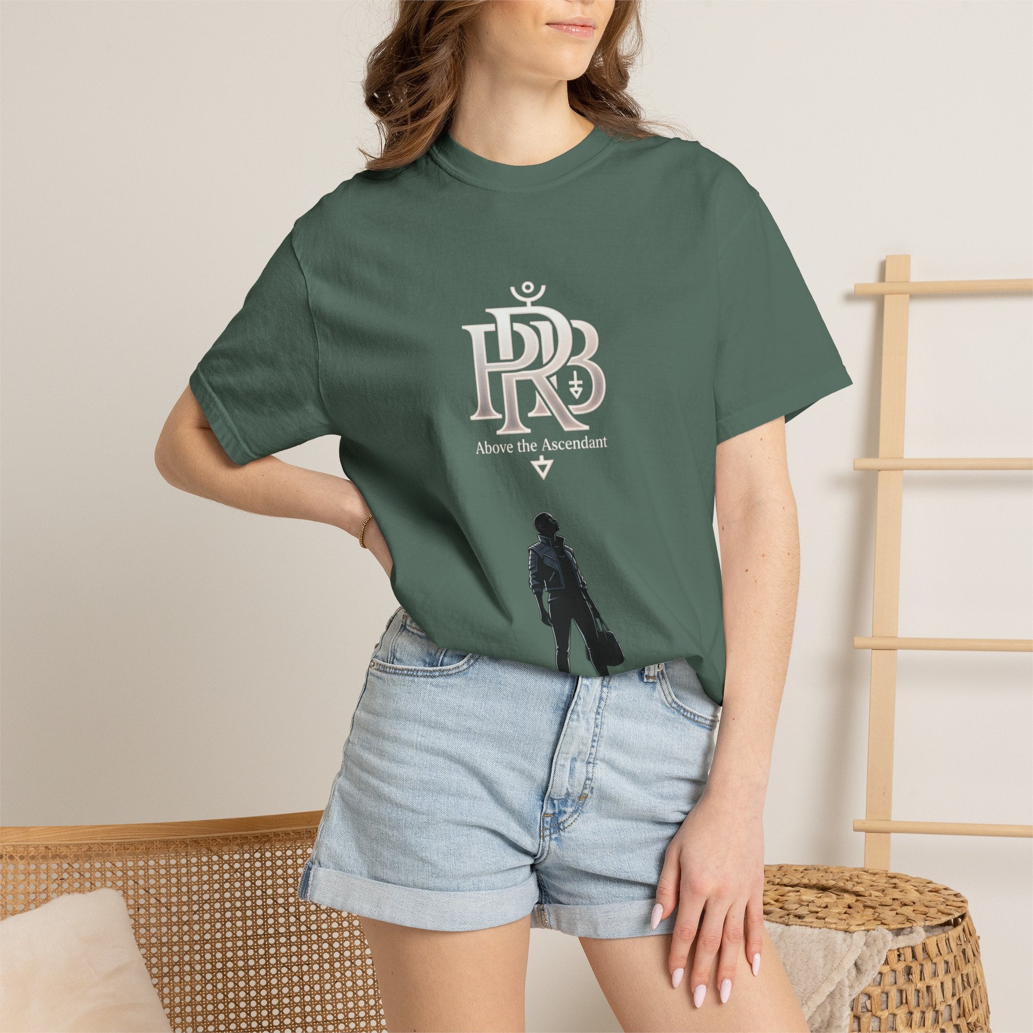 Printify Silhouette Logo T‑Shirt — Minimalist Dressed Figure & PRD Monogram - T-Shirt