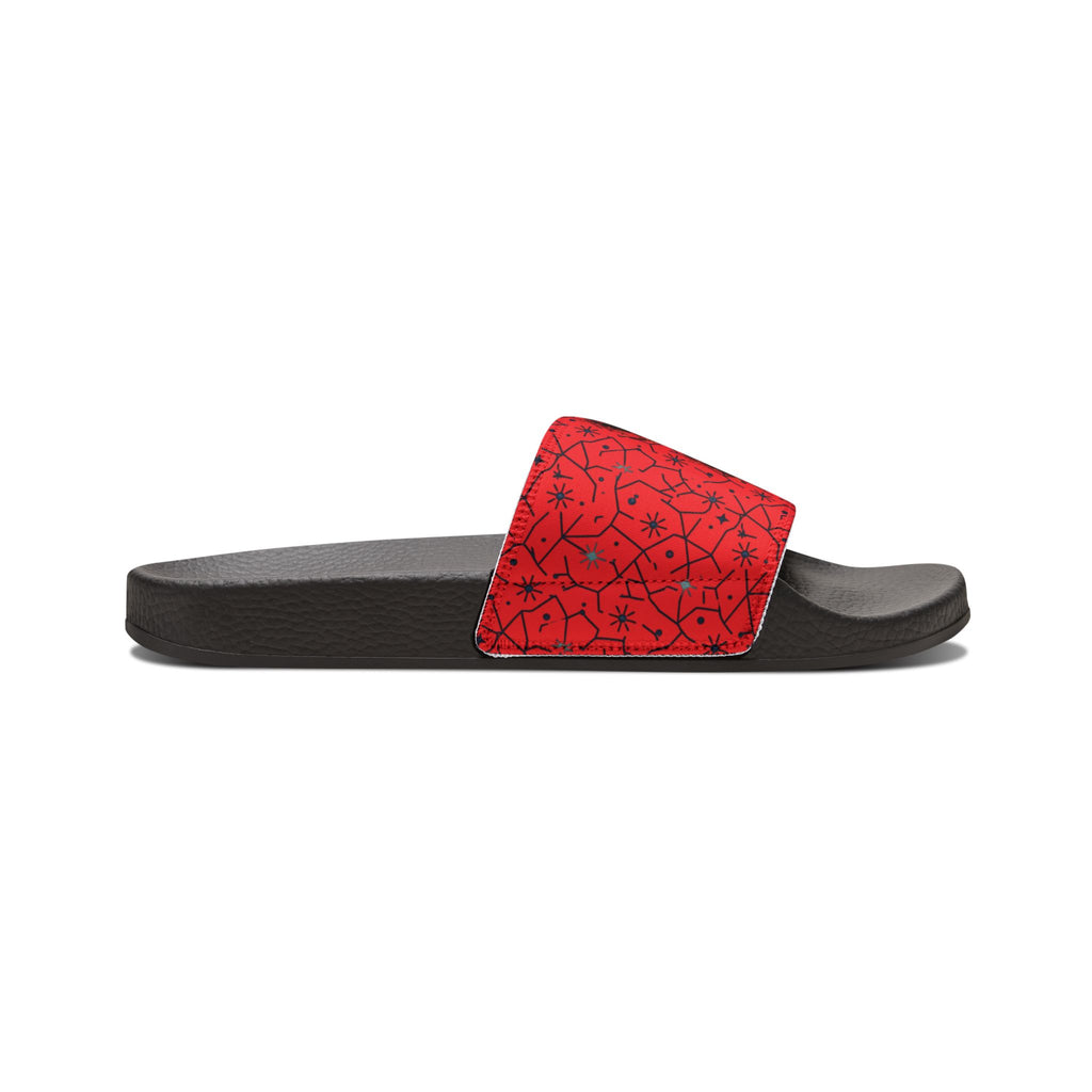 Power Runs Black Removable-Strap Sandals - Red Floral Pattern Slide Sandals for Women by Power Runs Black