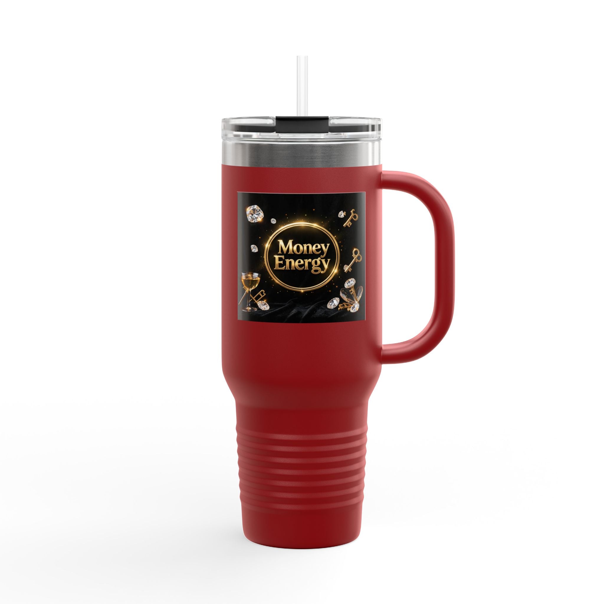 PRB 40oz Insulated Travel Mug — "Money Energy" Motivational Design by Printify
