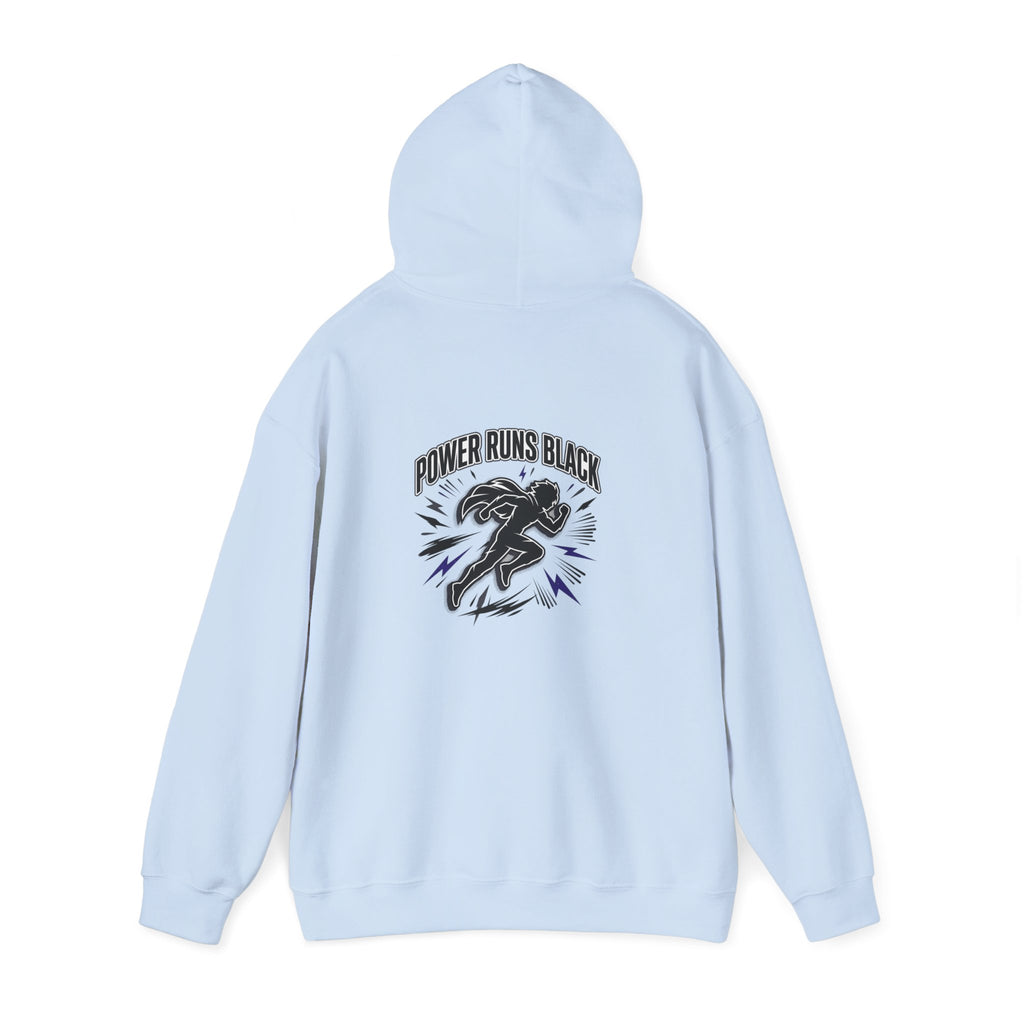 Power Runs Black Hoodie — Bold Graphic Athletic Streetwear by Printify