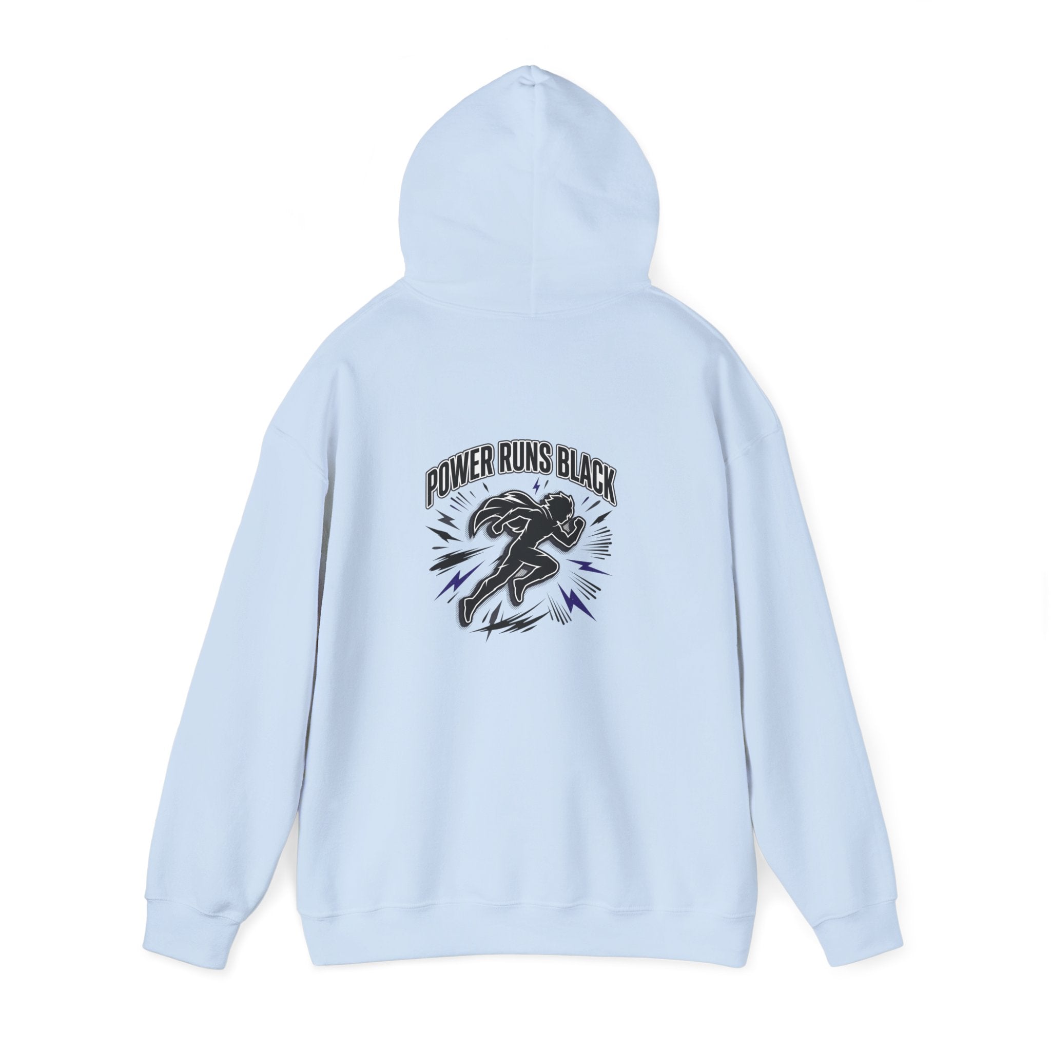 Power Runs Black Hoodie — Bold Graphic Athletic Streetwear by Printify