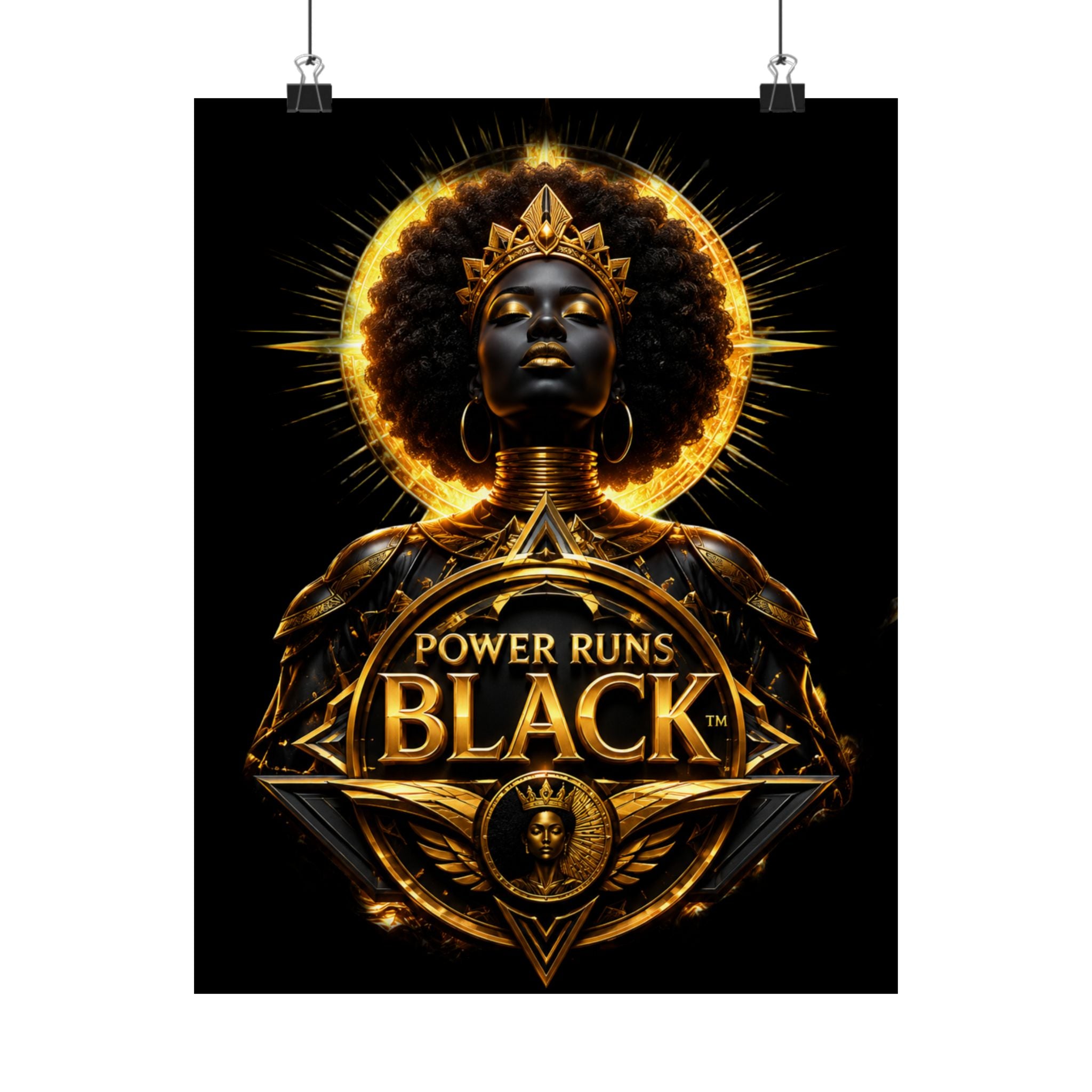 Power Runs Black Matte Poster — "Power Runs Black" Afrocentric Goddess Wall Art by Power Runs Black