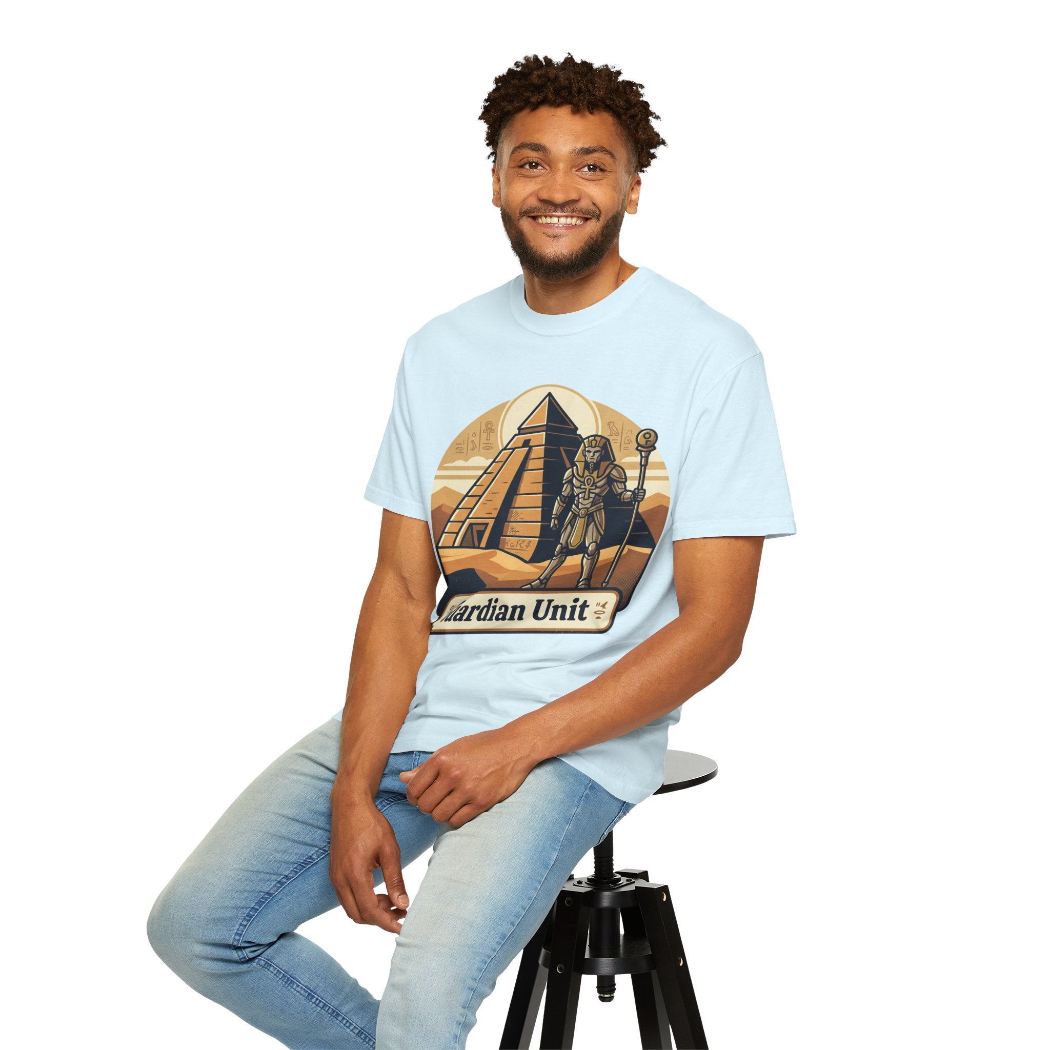 Power Runs Black PRB Guardian Unit T-Shirt — Egyptian Pyramid Sci‑Fi Graphic Tee by Printify