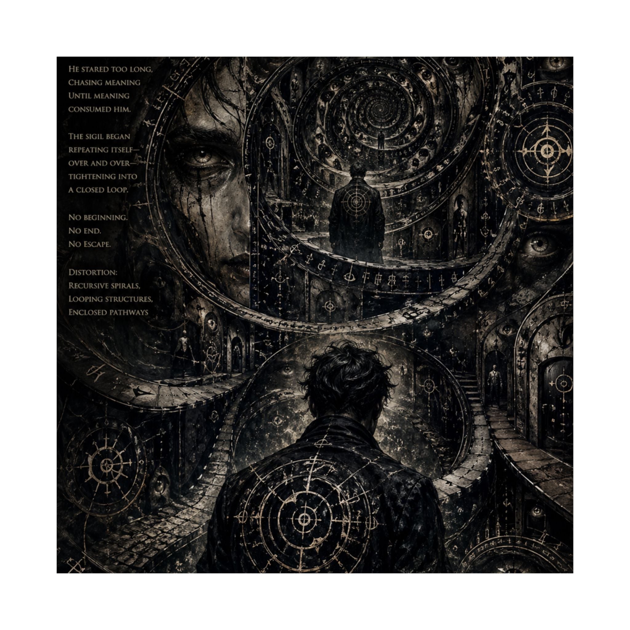 Power Runs Black Dark Surreal Poster — Spiral Dreamscape Matte Vertical Art Print by Power Runs Black