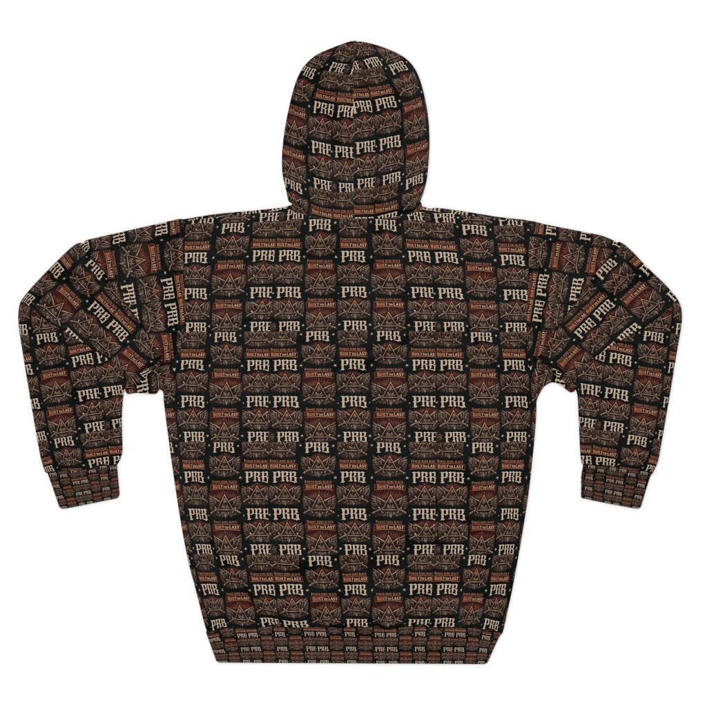 PRB Vintage Brick Wall Pattern Hoodie | Repeating 'PRB' Graphic by Power Runs Black