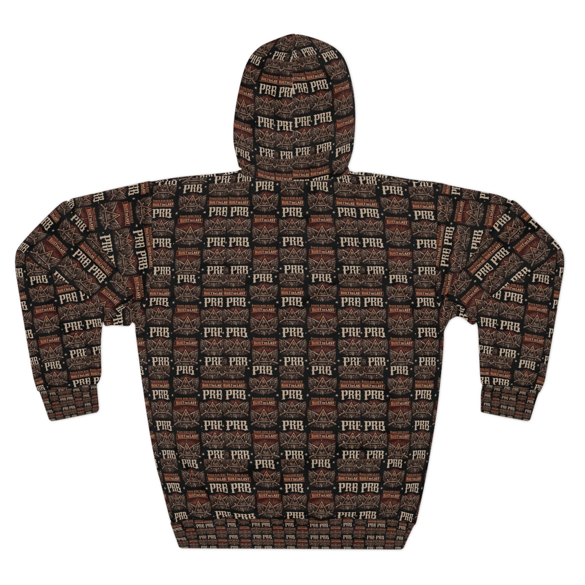 PRB Vintage Brick Wall Pattern Hoodie | Repeating 'PRB' Graphic by Power Runs Black
