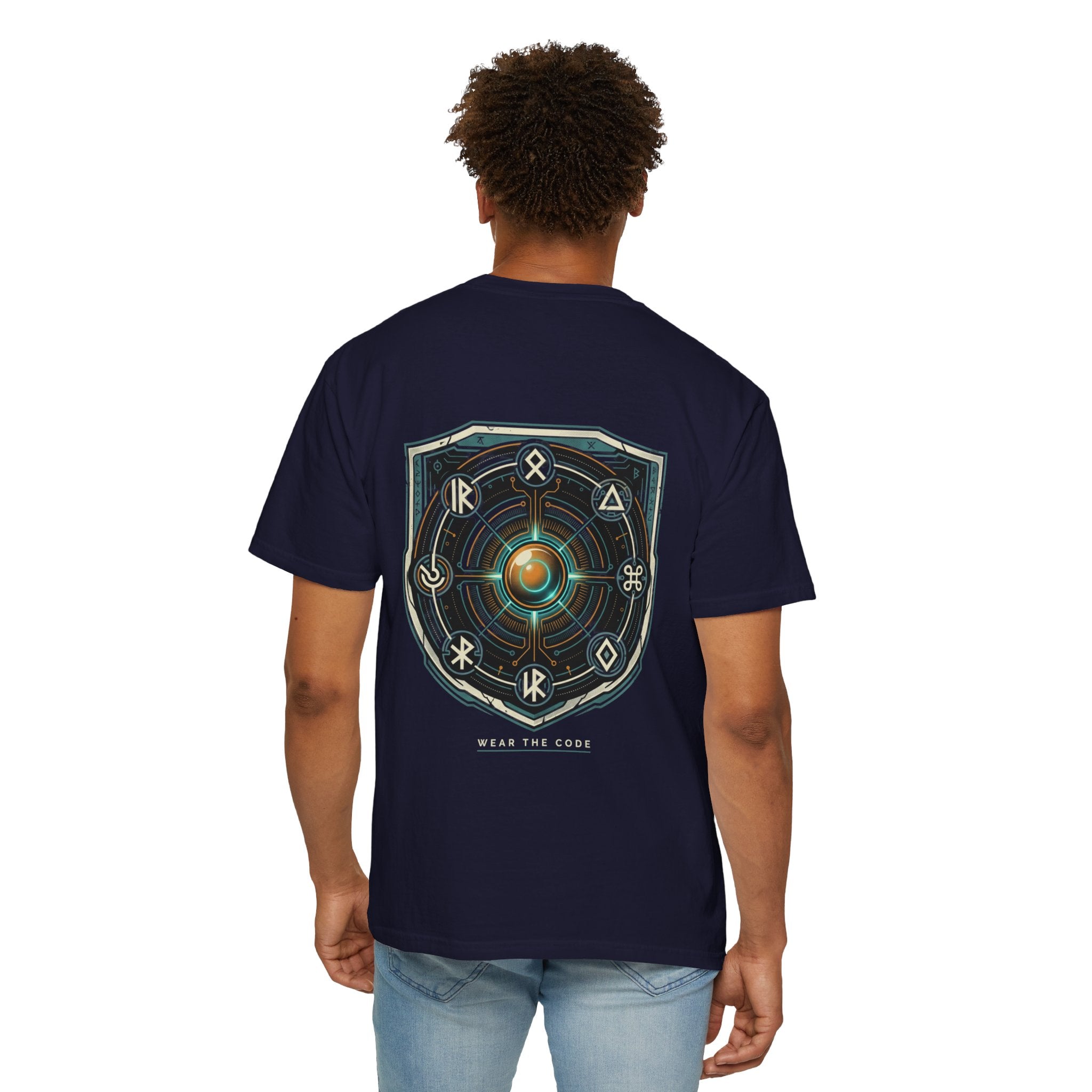 Power Runs Black PRB "Wear The Code" Mystic Shield T-Shirt — Geometric Sigil Graphic Tee by Printify