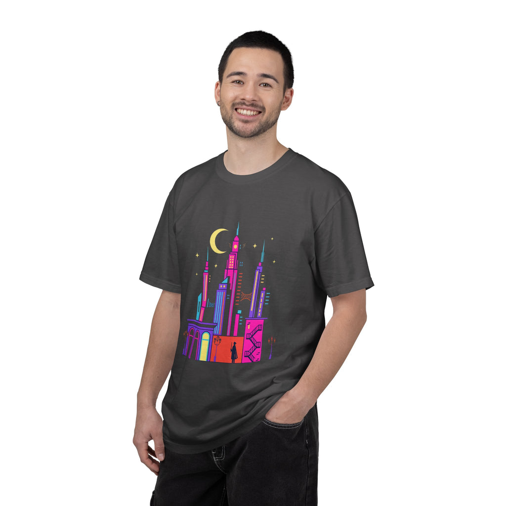 PRB Neon City Skyline T-shirt | Vibrant Urban Nightscape Tee by Power Runs Black