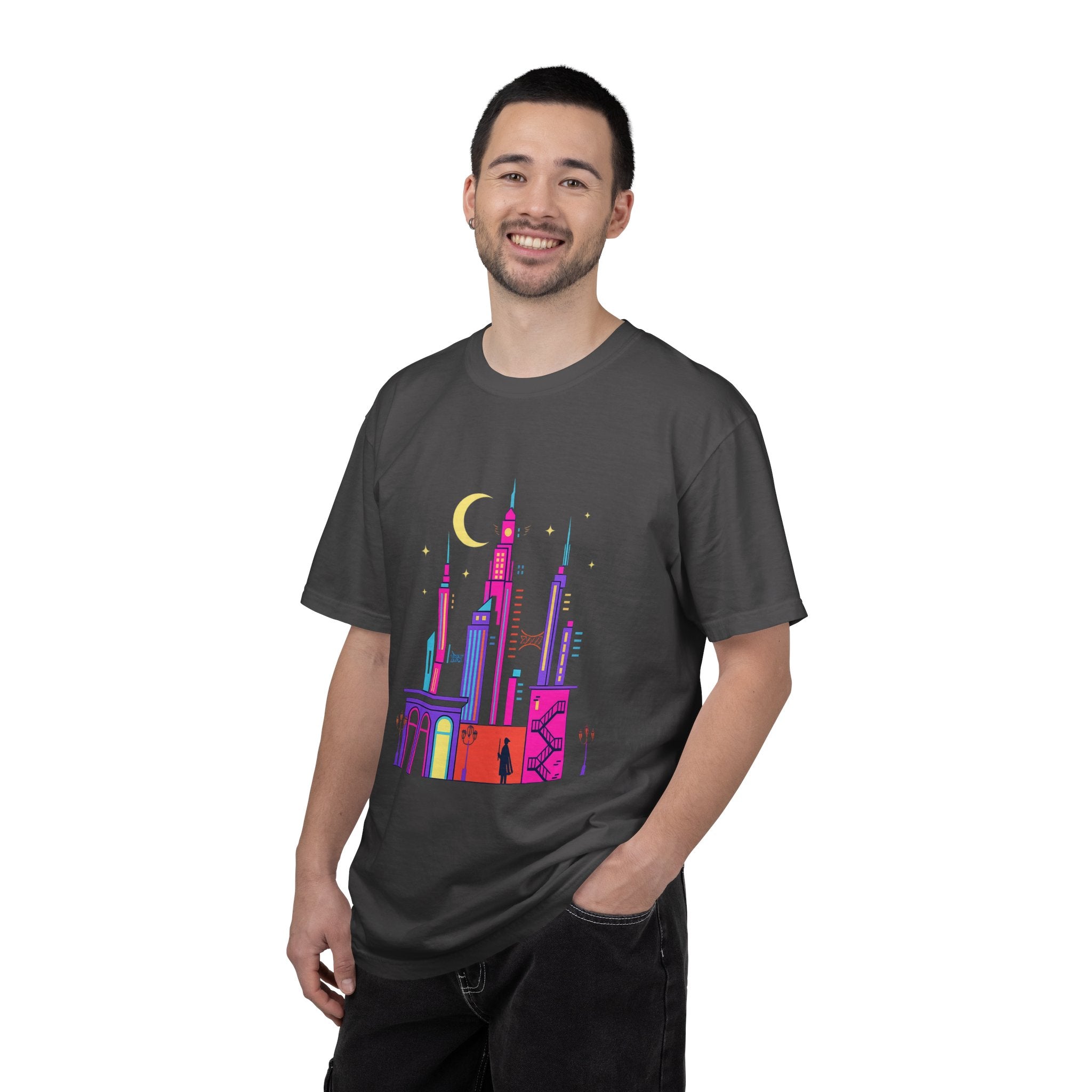PRB Neon City Skyline T-shirt | Vibrant Urban Nightscape Tee by Power Runs Black