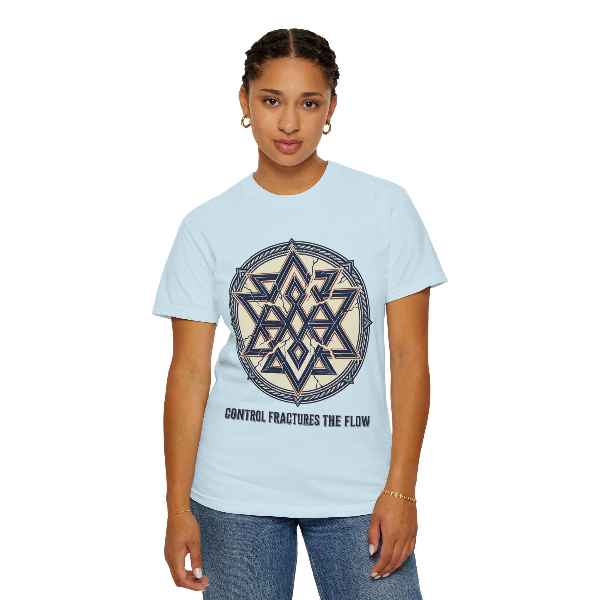 Power Runs Black PRB Geometric Star Mandala T-Shirt — "Control Fractures the Flow" Graphic Tee by Power Runs Black