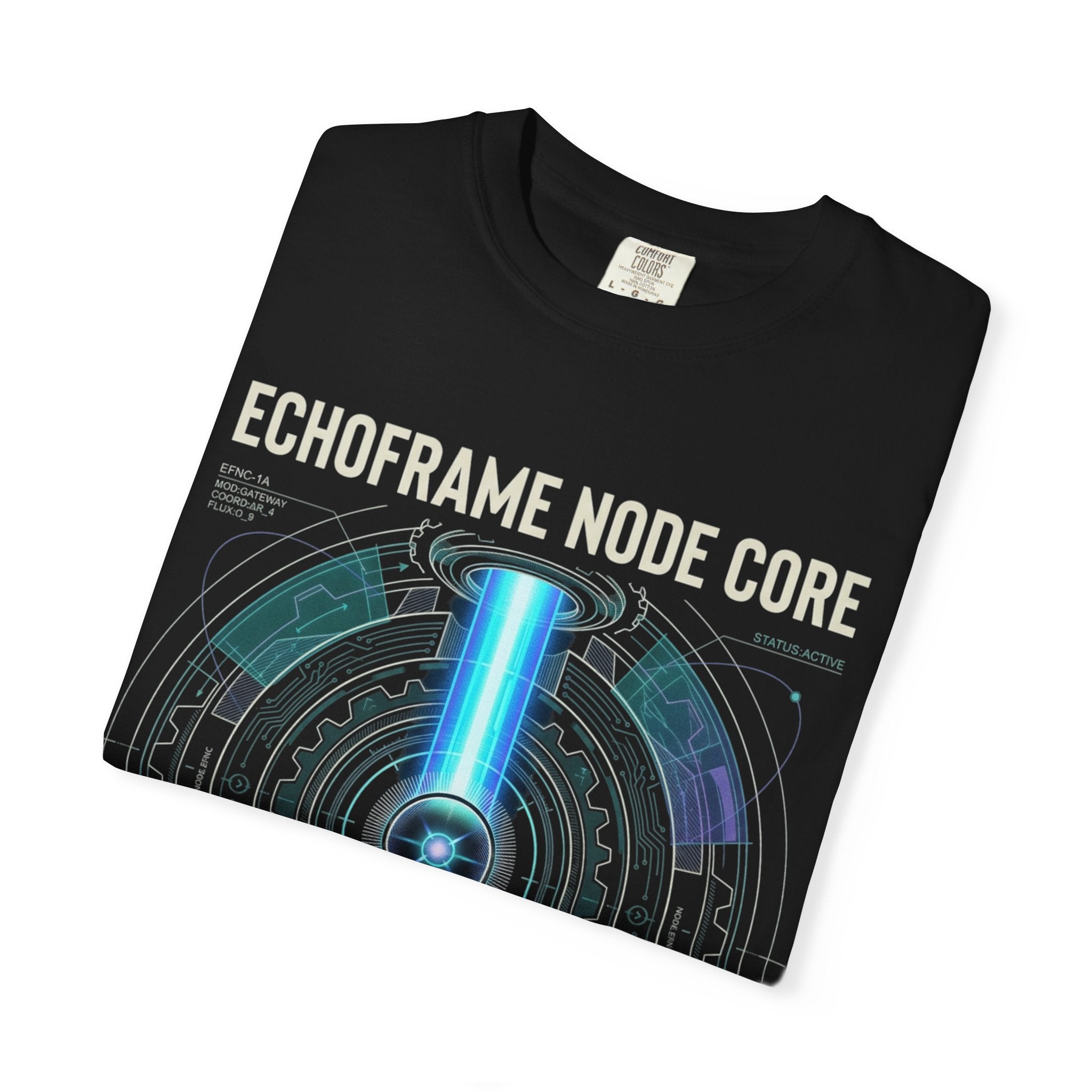 Power Runs Black PRB Echoframe Node Core T-Shirt — Futuristic Tech Graphic Tee by Power Runs Black