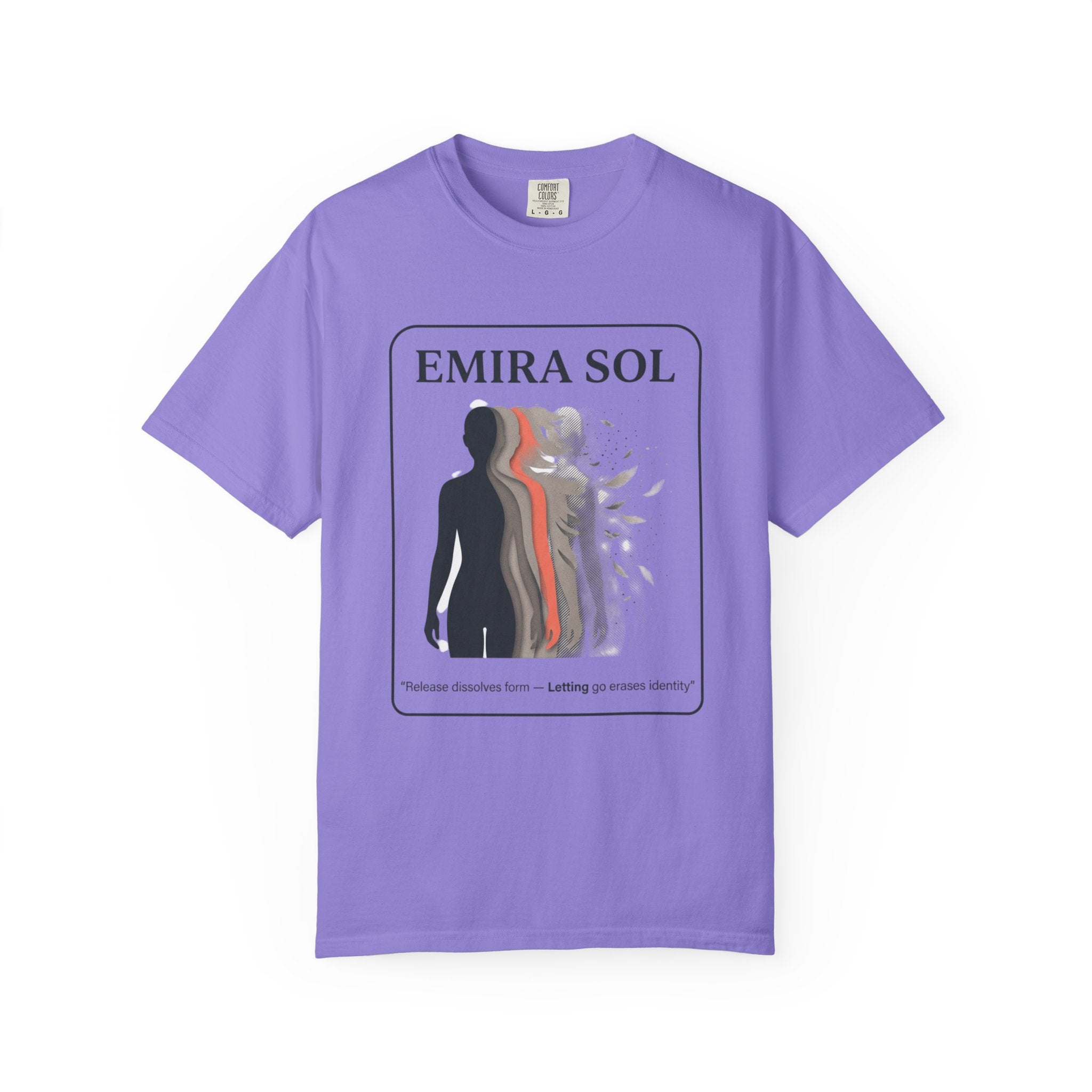 Power Runs Black PRB Emira Sol Graphic T-Shirt — Silhouette Art "Release Shadows" Tee by Printify