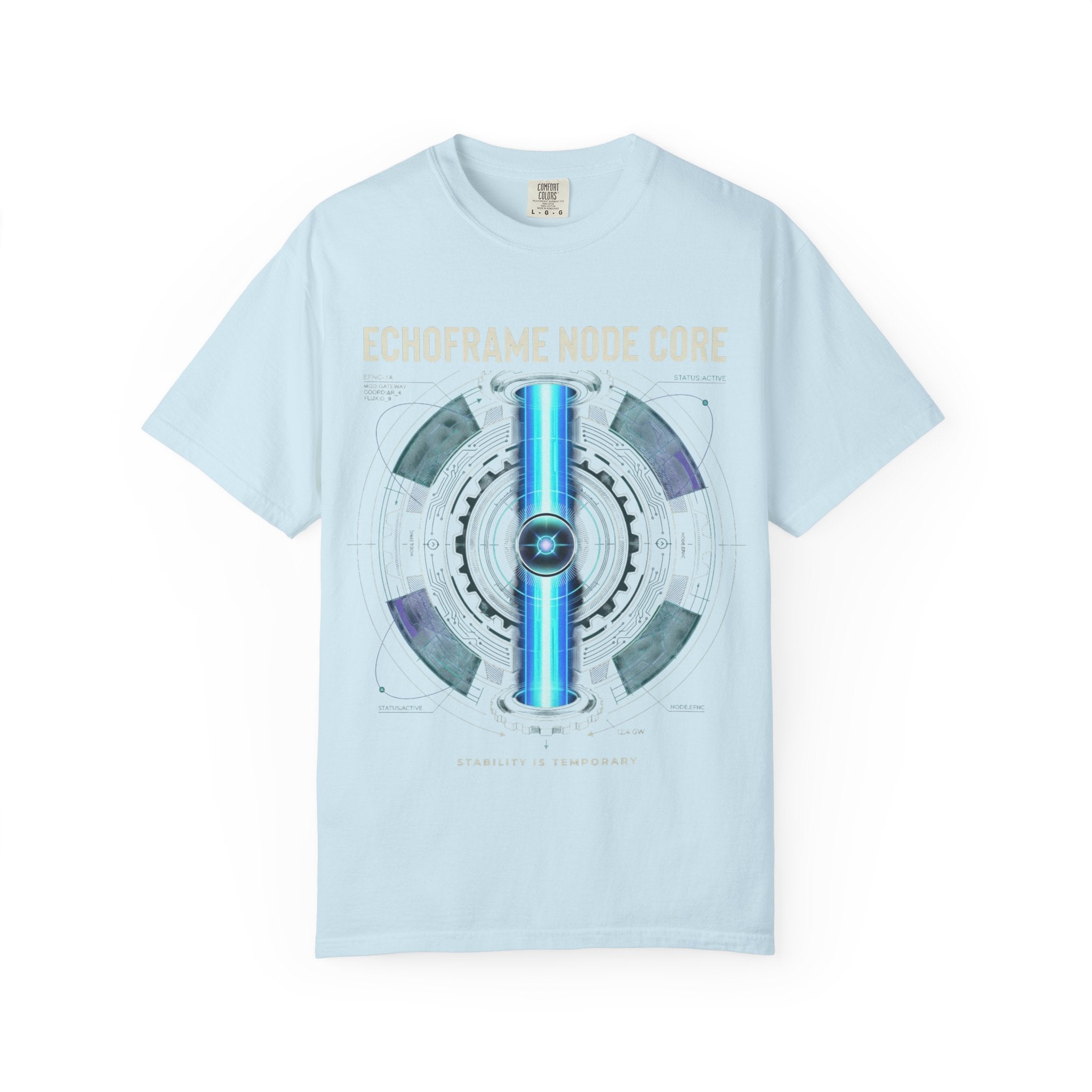 Power Runs Black PRB Echoframe Node Core T-Shirt — Futuristic Tech Graphic Tee by Power Runs Black