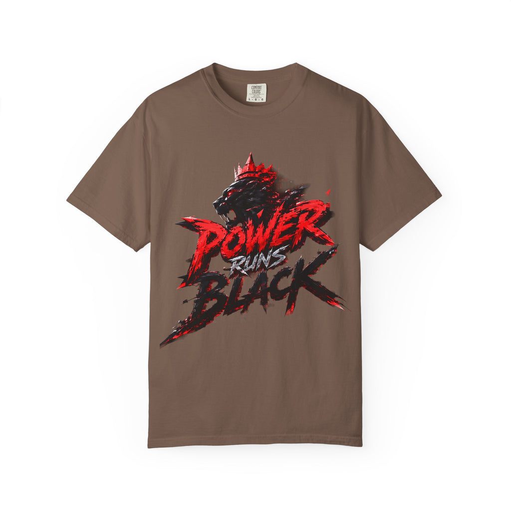 Power Runs Black T-shirt | Wolf Silhouette, Red Black Graphic Tee by Power Runs Black