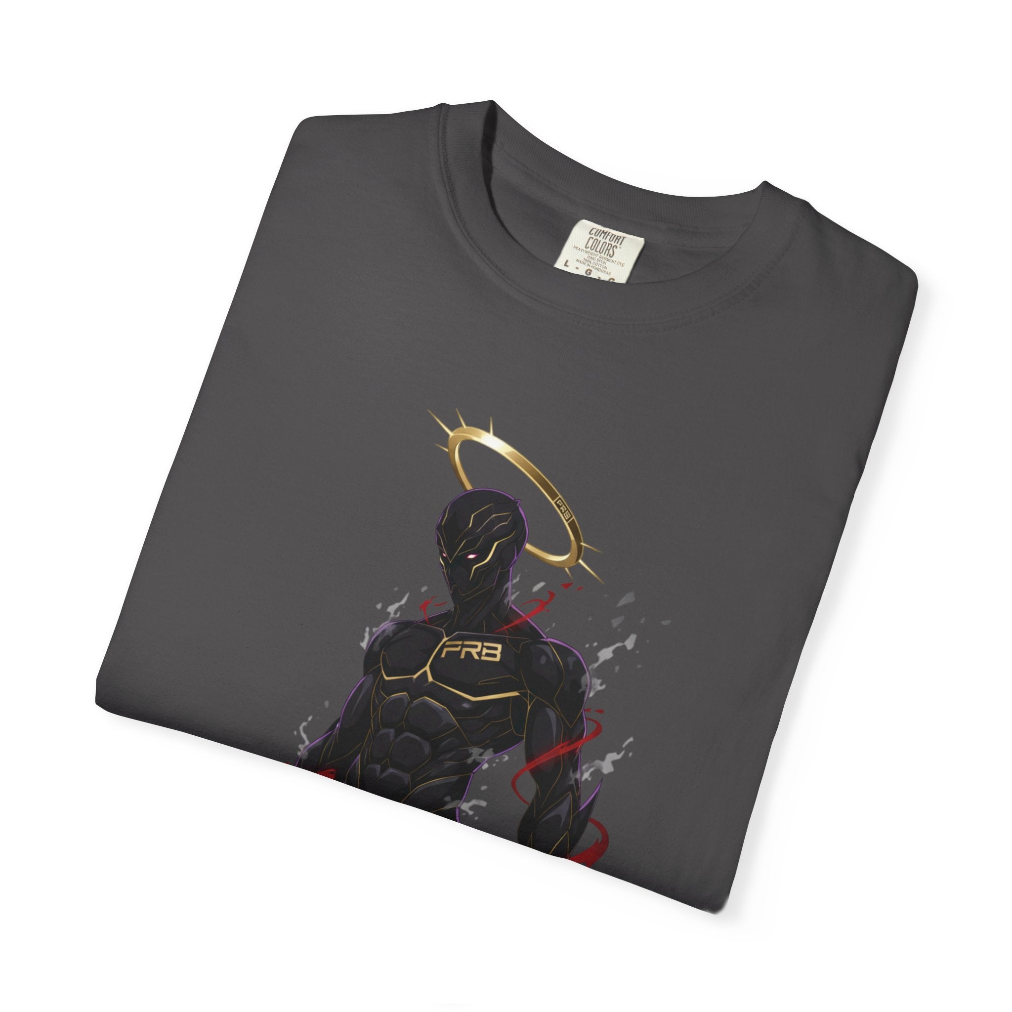 PRB Shadow Hero Graphic T-Shirt — Haloed Vigilante Illustration by Printify