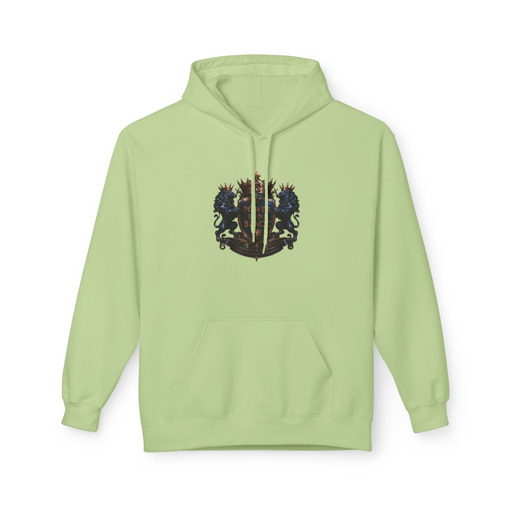 Power Runs Black crest hoodie | medieval shield with lions and wings by Power Runs Black