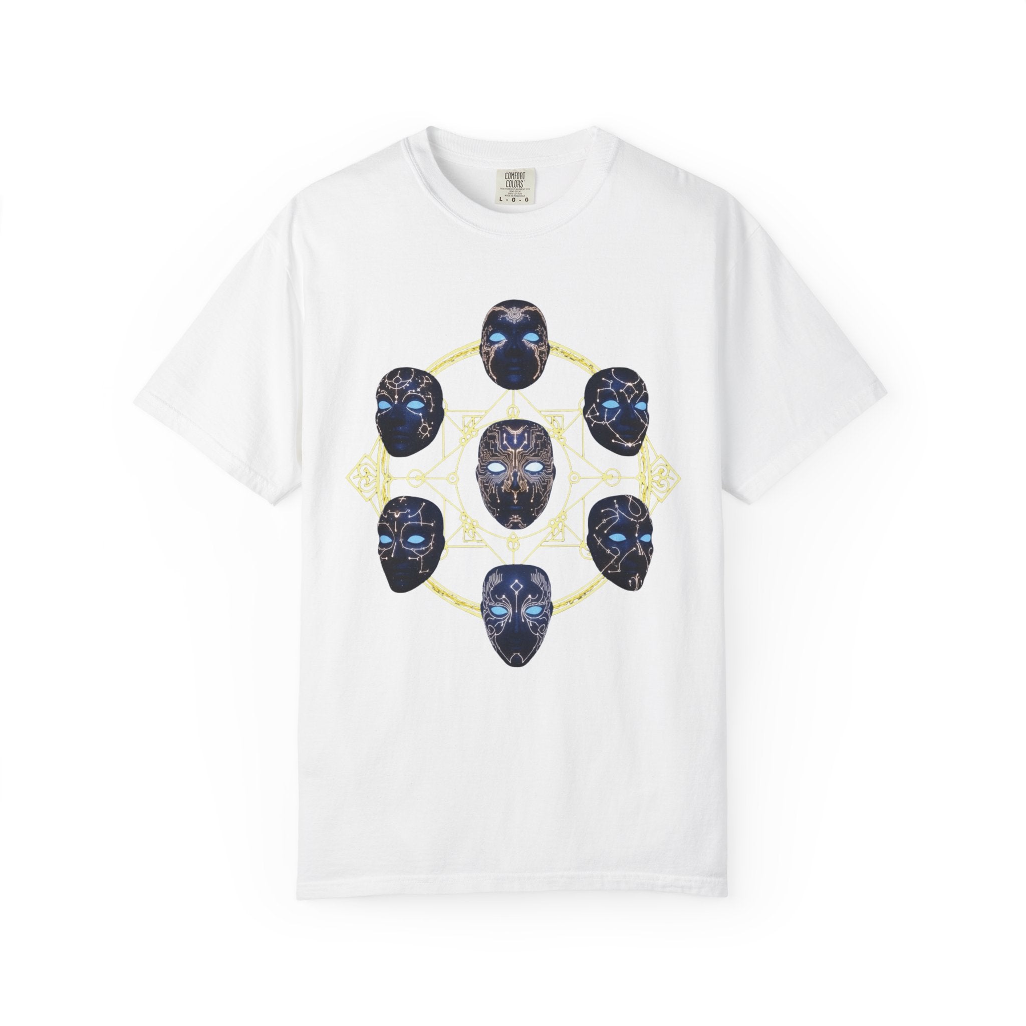 PRB Tribal Mask Circle Graphic Tee, Spiritual Afrocentric Art by Printify
