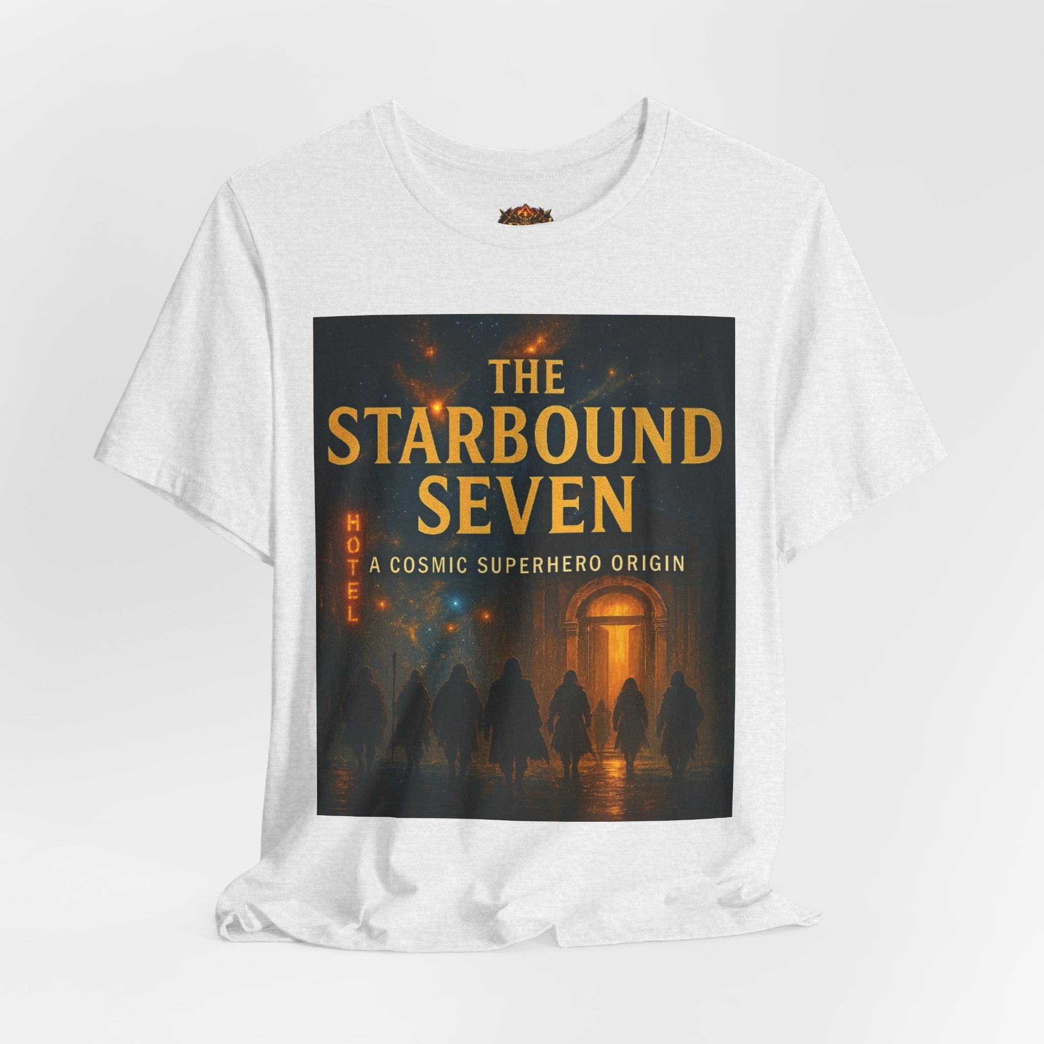 Power Runs Black PRB The Starbound Seven Tee – Retro Cosmic Superhero Poster Shirt by Power Runs Black