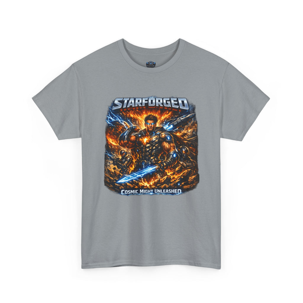 Starforged Flex : Cosmic Might Unleashed Illustration Graphic T by Power Runs Black
