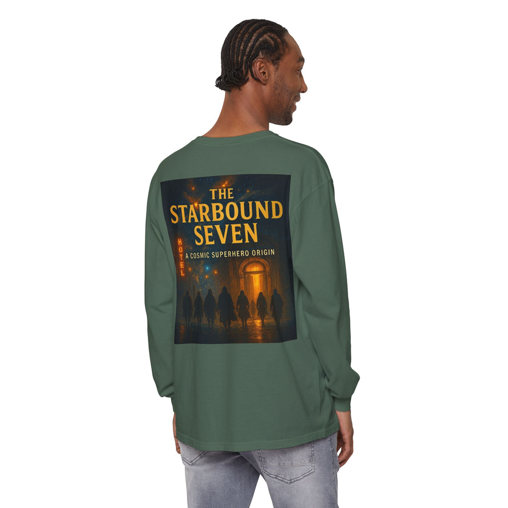 PRB The Starbound Seven graphic long sleeve shirt | cosmic superhero poster by Power Runs Black