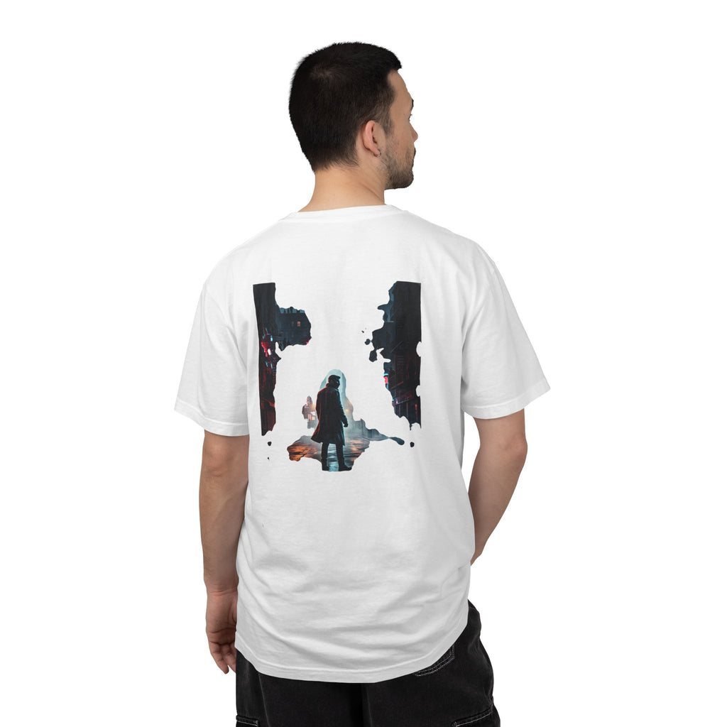 Syndication Loop Cyberpunk Portrait Tee — Tech-Noir Graphic T-Shirt | Power Runs Black by Printify