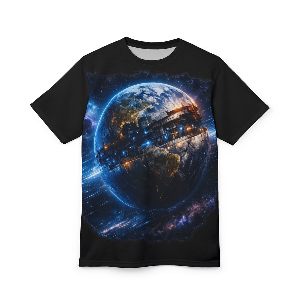 PRB Galaxy Earthscape Tee — Sci‑Fi Space Planet All‑Over Print by Power Runs Black