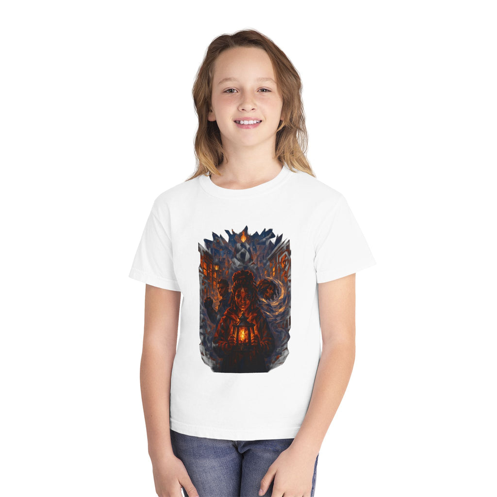 PRB Kids' Haunted Lantern Fantasy Forest Graphic Tee | Youth T-Shirt by Power Runs Black