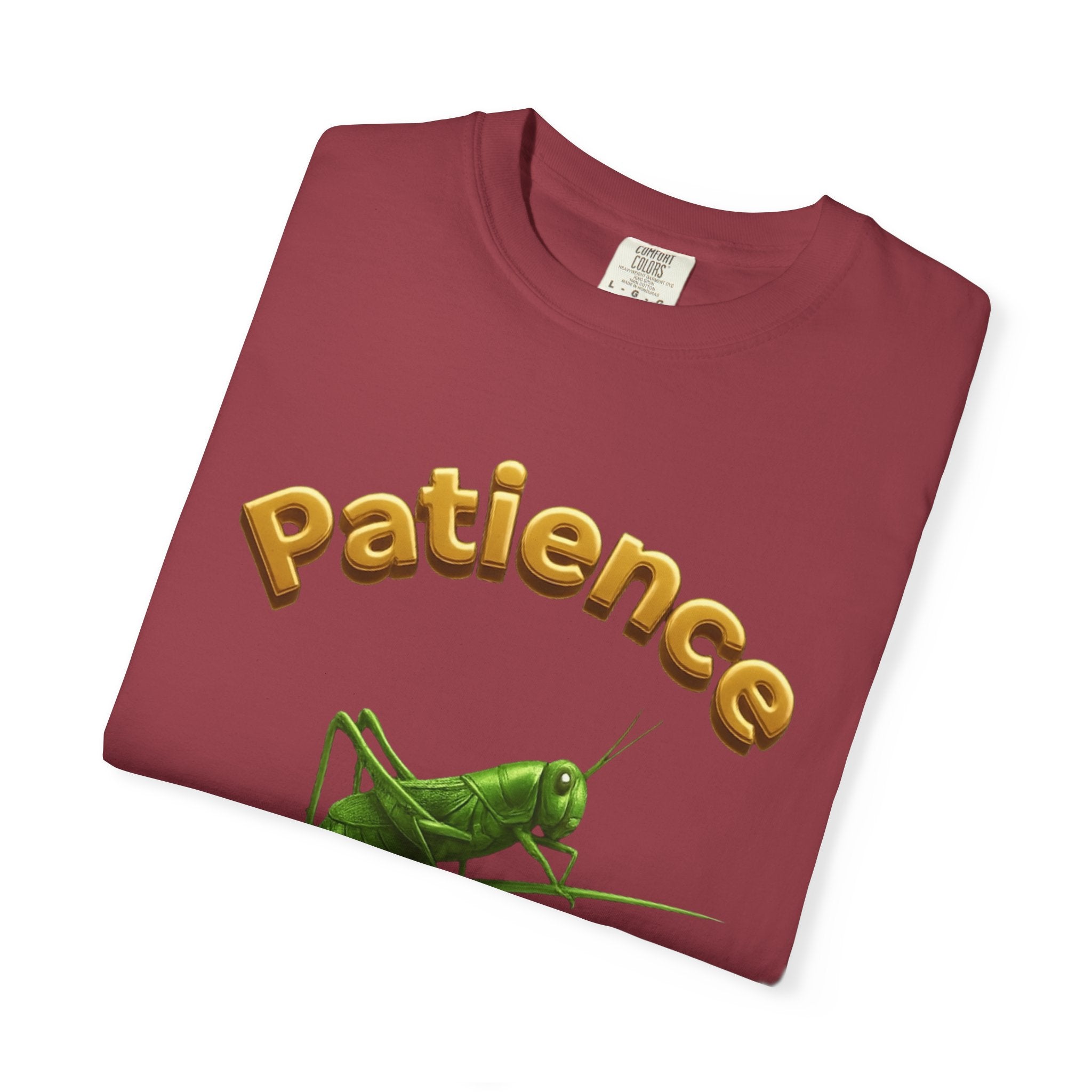 PRB Patience Grasshopper T-shirt | Green Grasshopper Illustration, Positive Quote by Printify