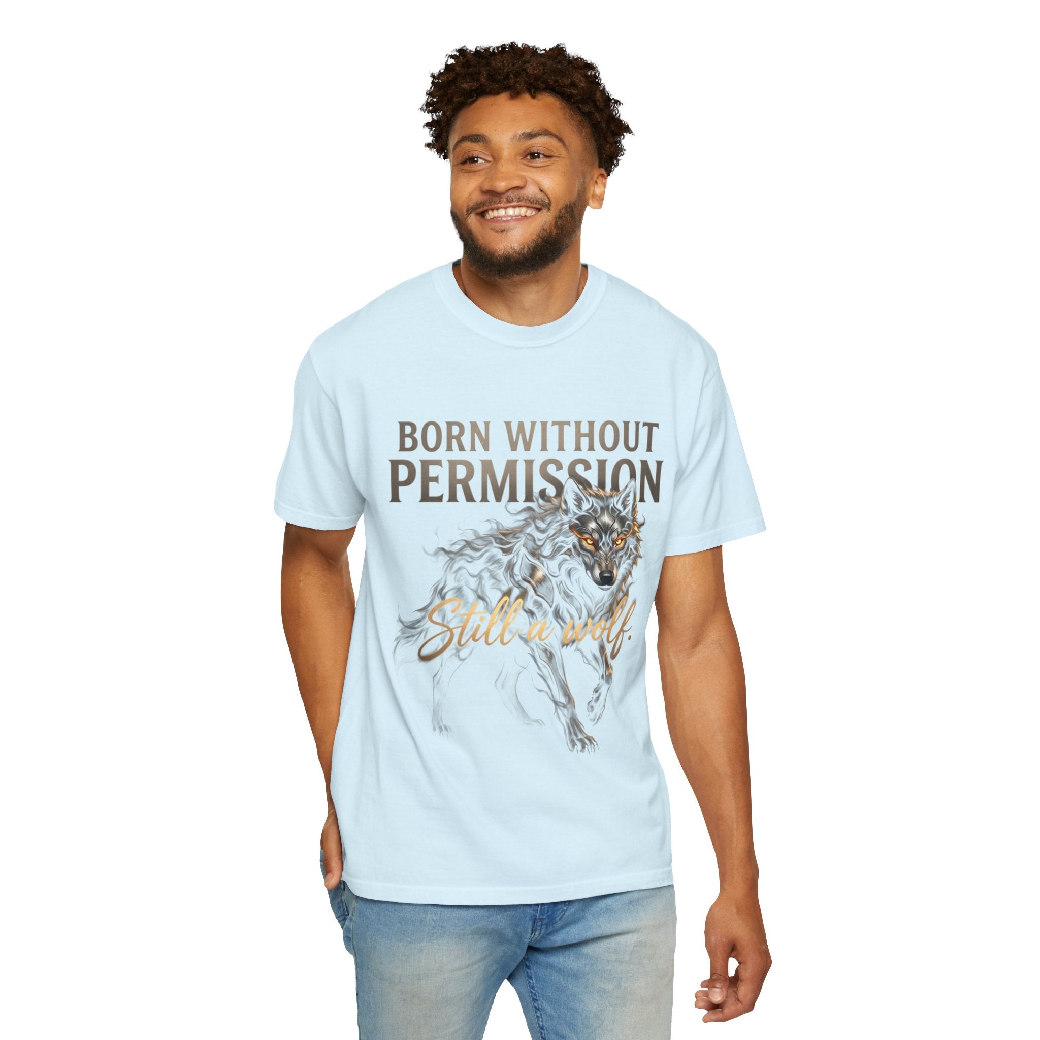 PRB Born Without Permission Wolf T-Shirt — Bold Wolf Graphic Tee by Printify