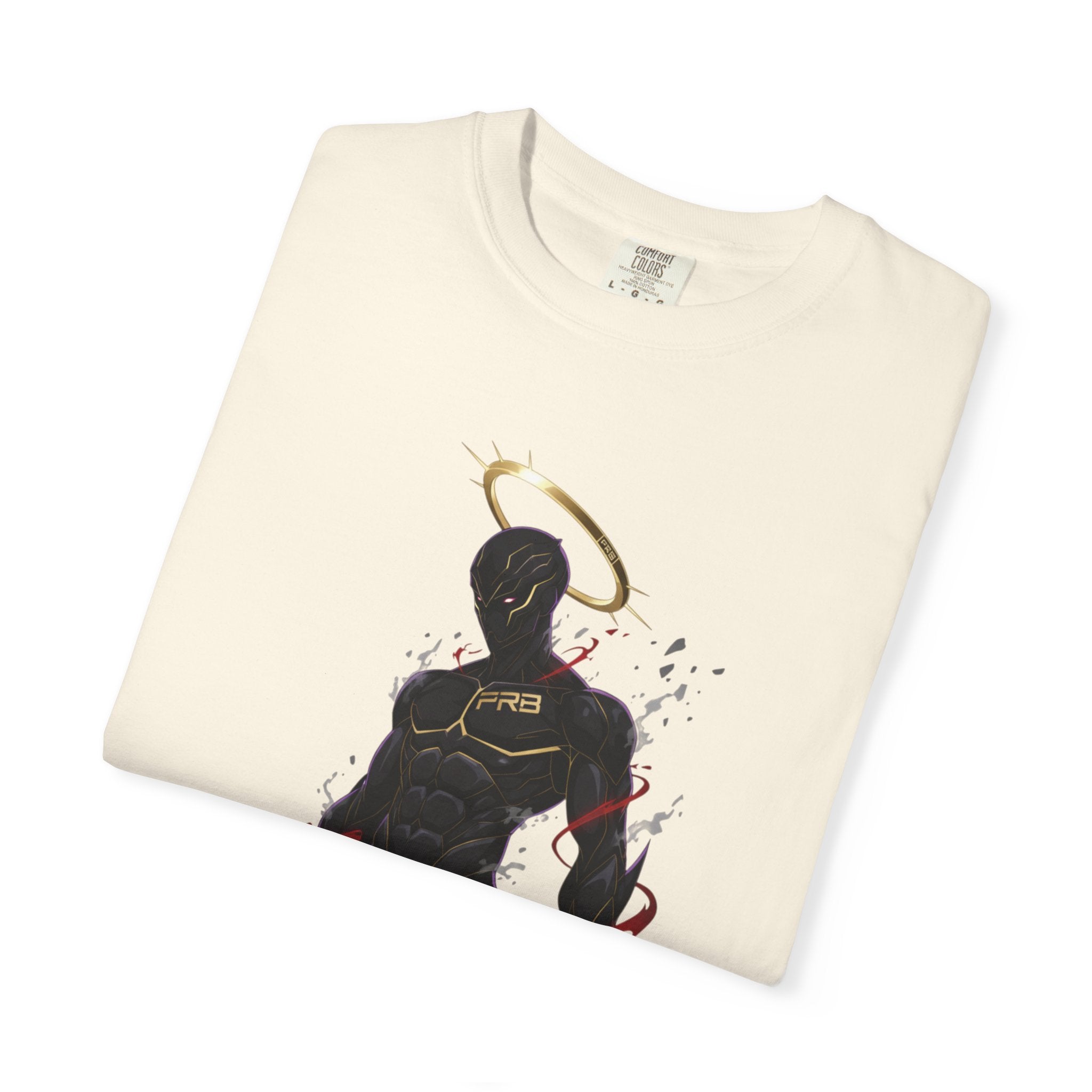 PRB Shadow Hero Graphic T-Shirt — Haloed Vigilante Illustration by Printify