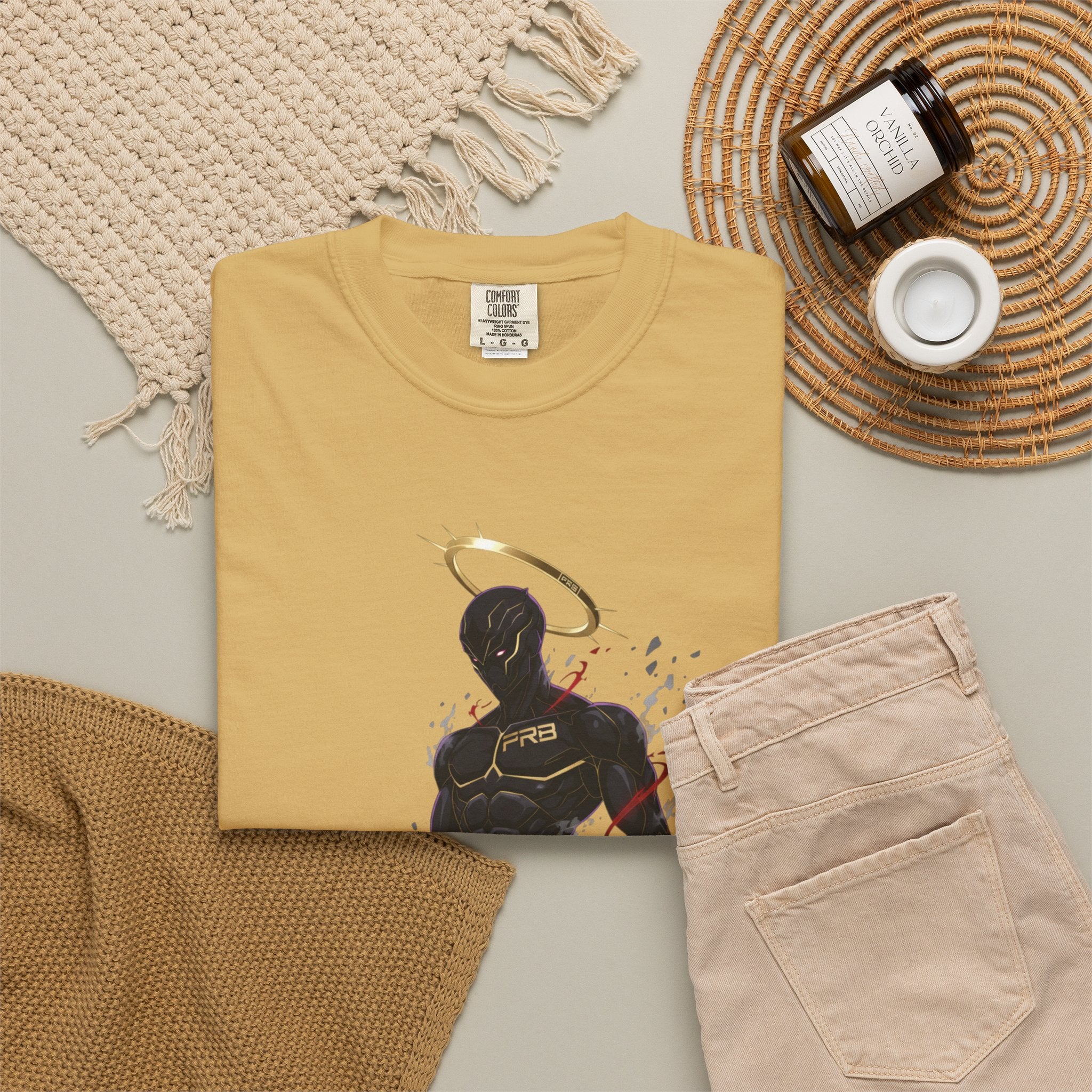 PRB Shadow Hero Graphic T-Shirt — Haloed Vigilante Illustration by Printify