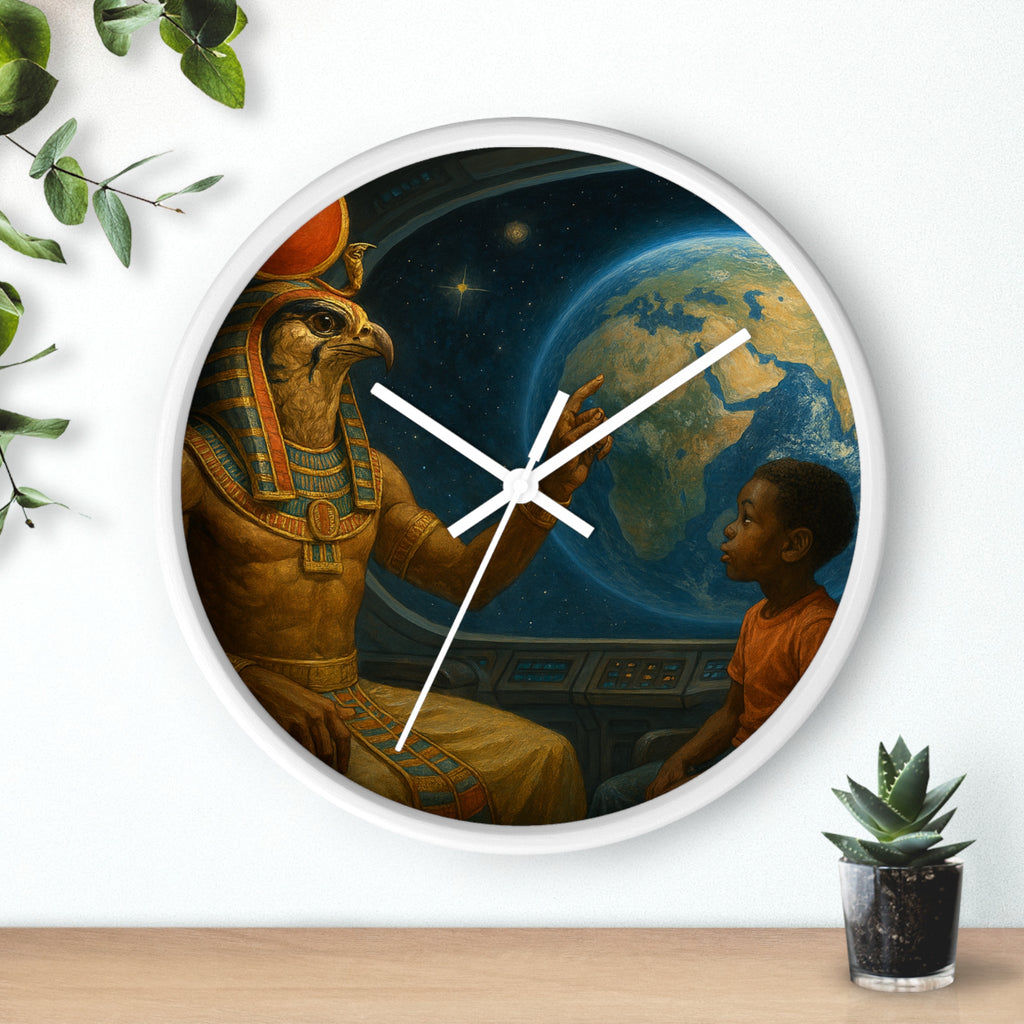 Power Runs Black PRB PRB Egyptian God Horus Wall Clock — Child & World Fantasy Space Art by Printify