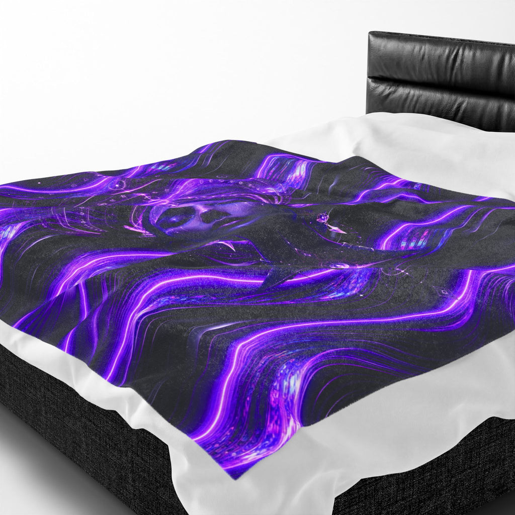 Power Runs Black Mystic Violet Aura Velveteen Plush Blanket by Power Runs Black
